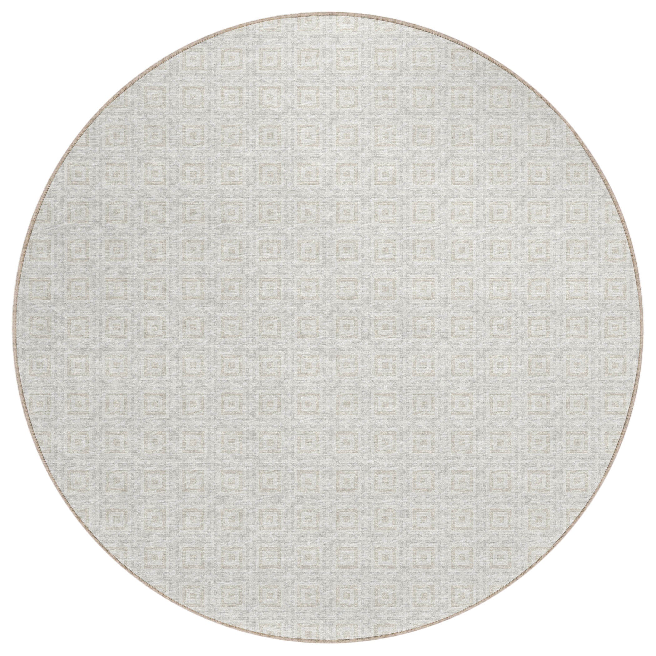 Luxury Machine Washable Indoor/Outdoor Transitional MO1 Linen Ivory Rug 4' x 4' #shape_Round