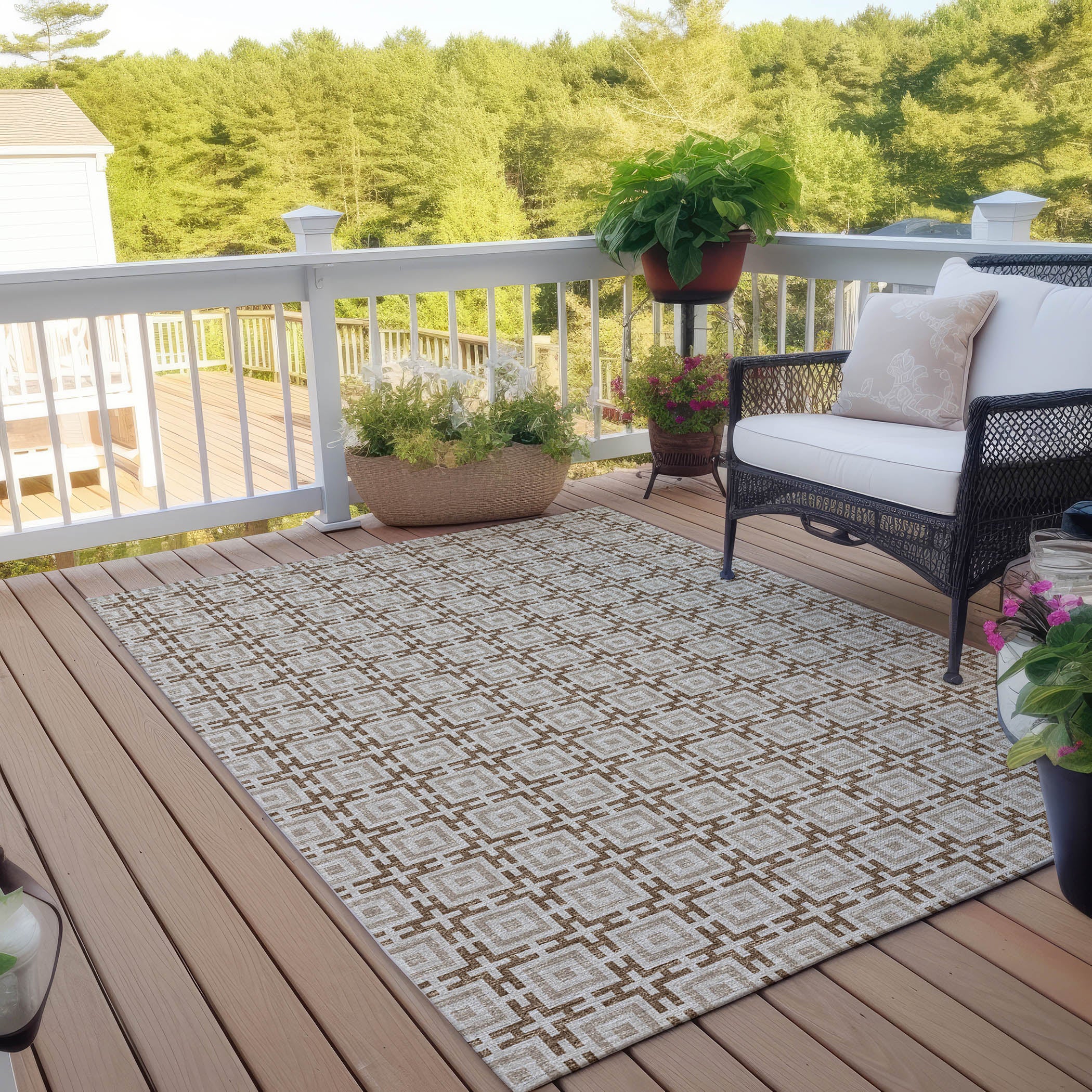 Luxury Machine Washable Indoor/Outdoor Transitional MO1 Taupe Brown Rug 3' x 5' #shape_Rectangle
