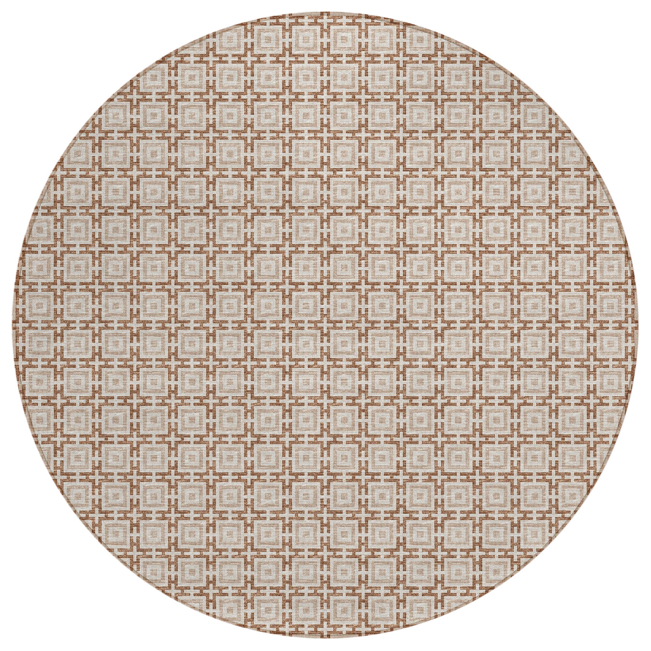 Luxury Machine Washable Indoor/Outdoor Transitional MO1 Taupe Brown Rug 4' x 4' #shape_Round