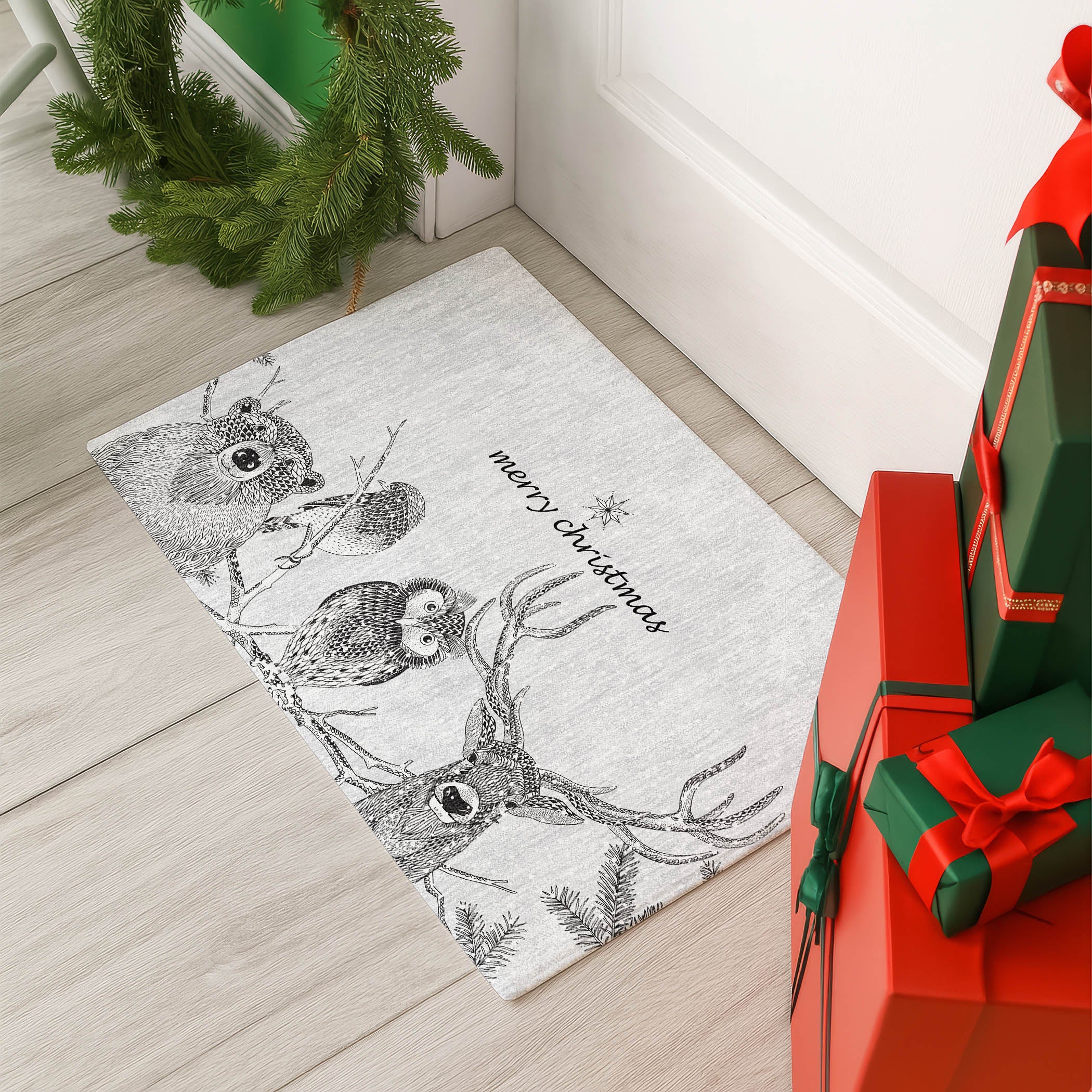Luxury Washable Indoor/Outdoor Holiday MY10 Flannel Gray Rug 1'8" x 2'6" #shape_Rectangle