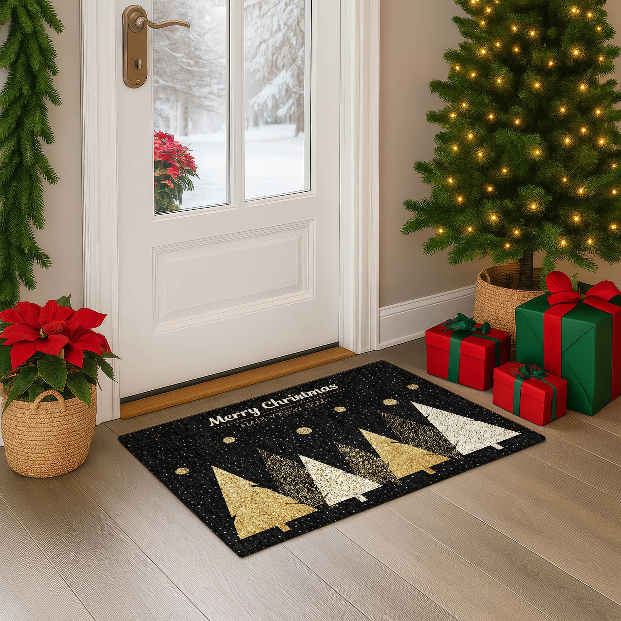 Luxury Washable Indoor/Outdoor Holiday MY11 Black Rug 1'8" x 2'6" #shape_Rectangle