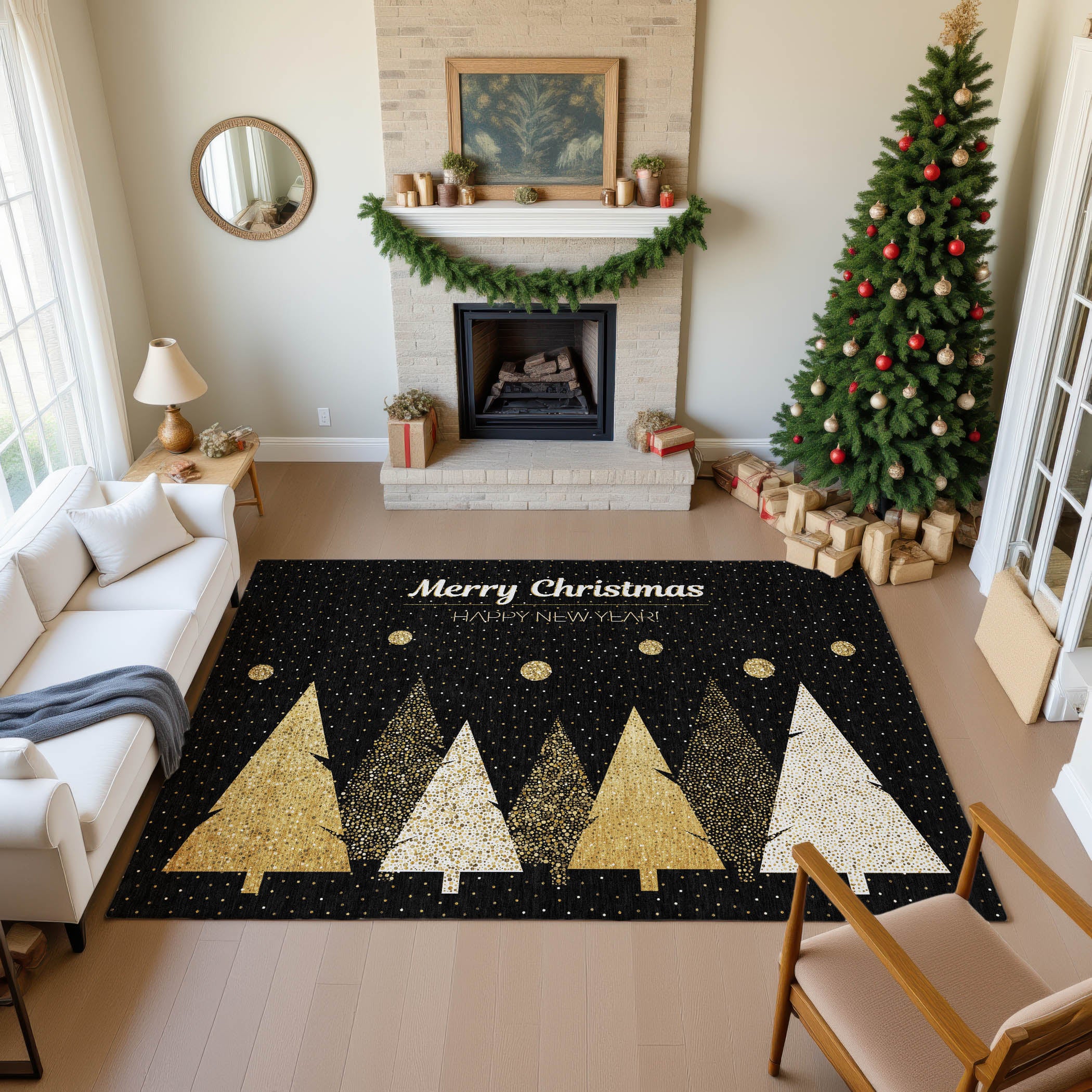 Luxury Washable Indoor/Outdoor Holiday MY11 Black Rug 2'6" x 3'10" #shape_Rectangle