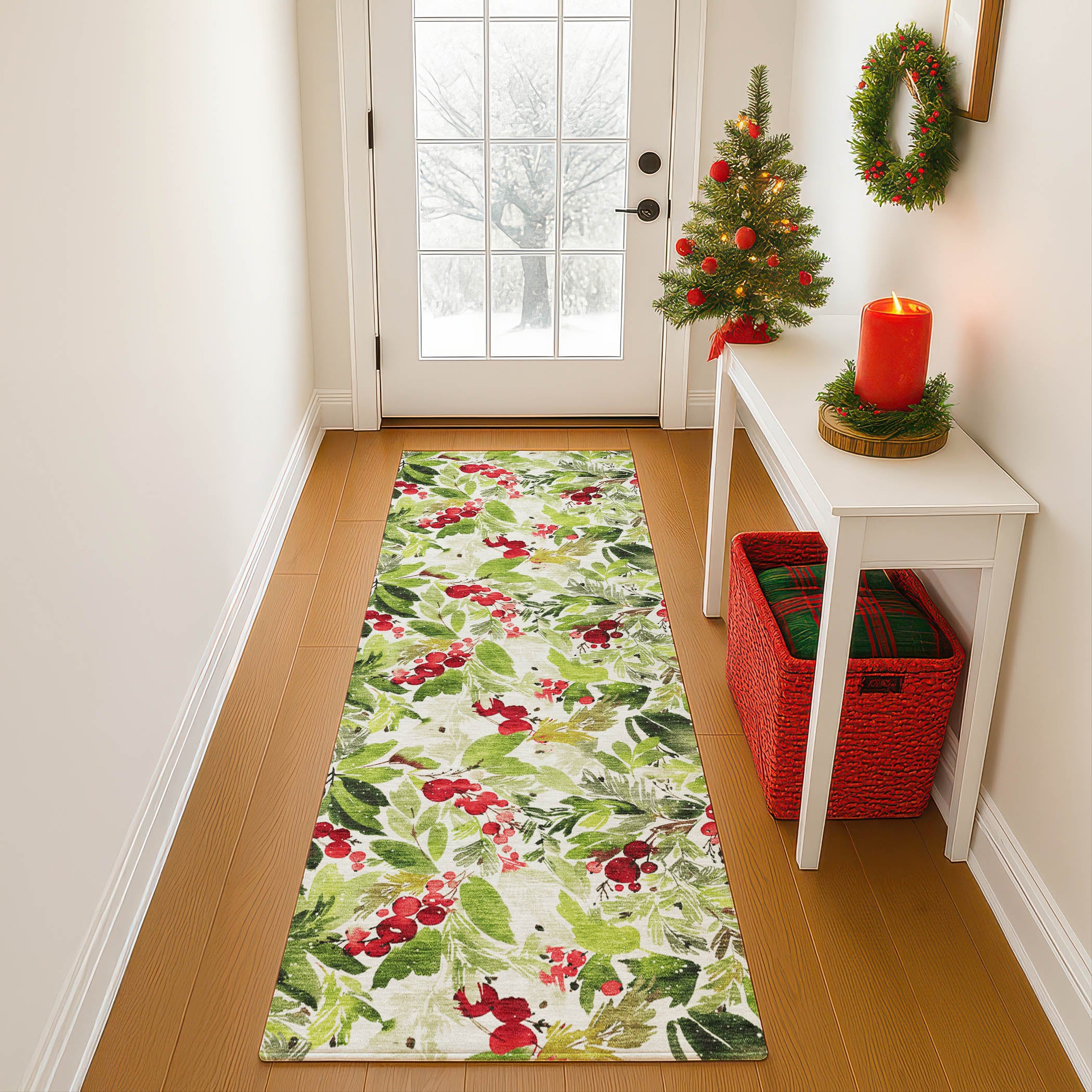 Luxury Washable Indoor/Outdoor Holiday MY24 Aloe Green Rug 2'3" x 7'6" #shape_Runner