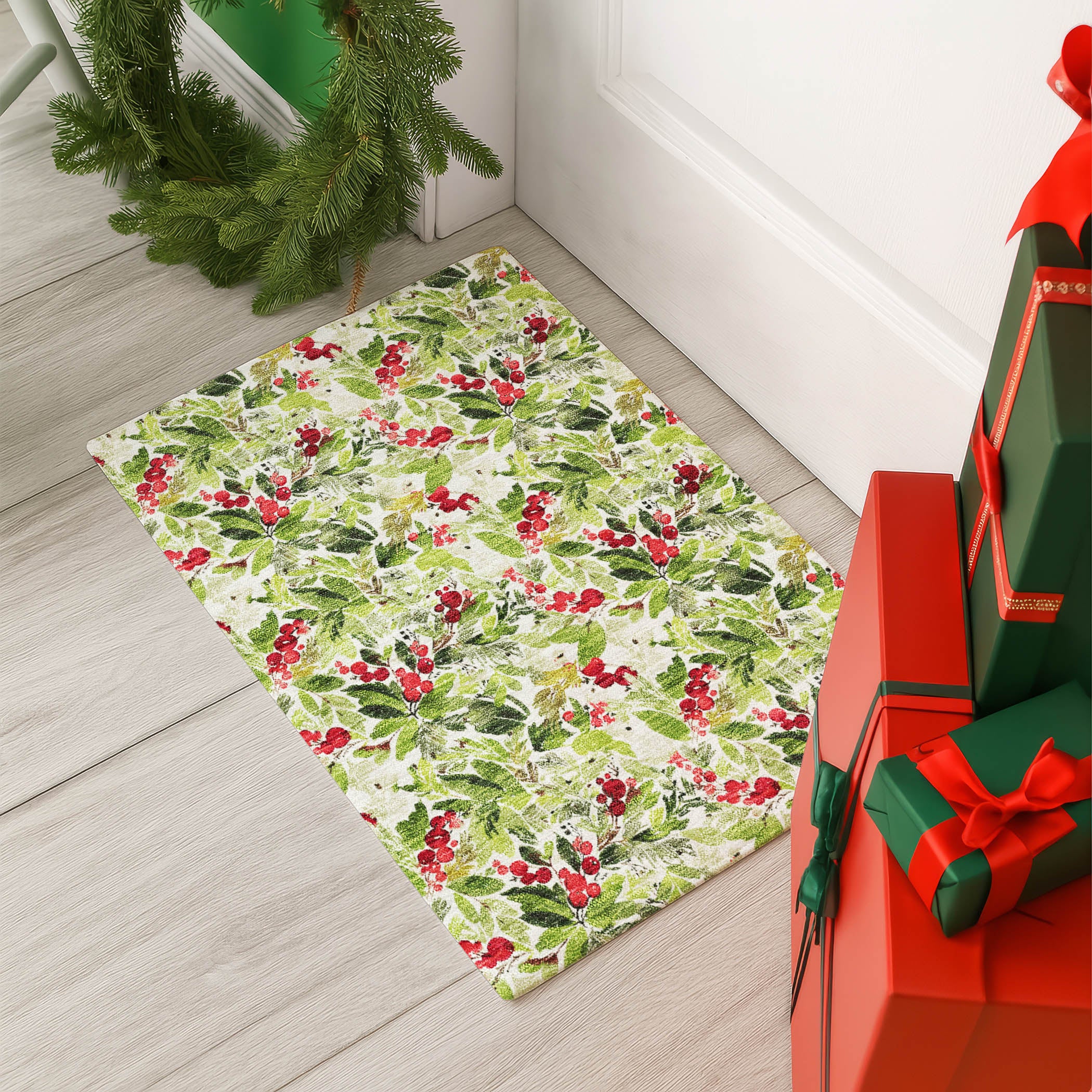 Luxury Washable Indoor/Outdoor Holiday MY24 Aloe Green Rug 1'8" x 2'6" #shape_Rectangle