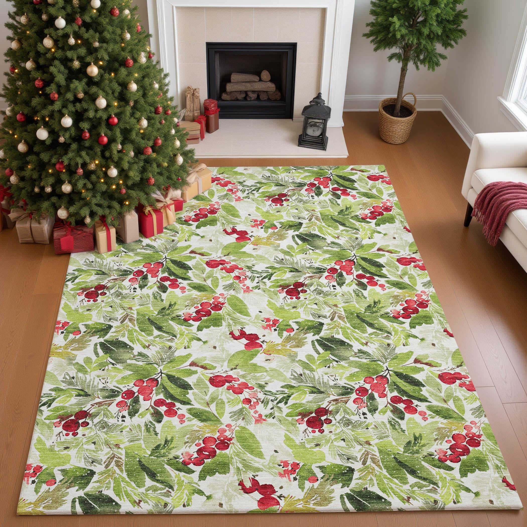 Luxury Washable Indoor/Outdoor Holiday MY24 Aloe Green Rug 2'6" x 3'10" #shape_Rectangle
