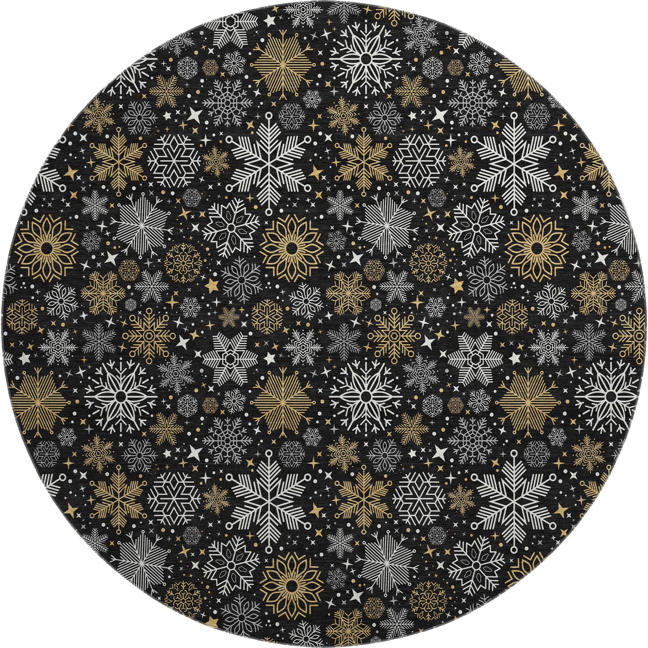 Luxury Washable Indoor/Outdoor Holiday MY25 Black Rug 8' x 8' #shape_Round