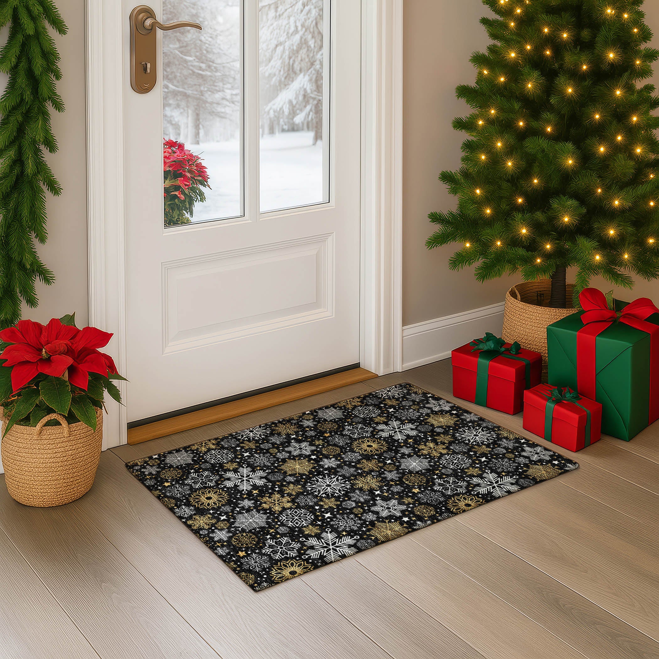 Luxury Washable Indoor/Outdoor Holiday MY25 Black Rug 1'8" x 2'6" #shape_Rectangle