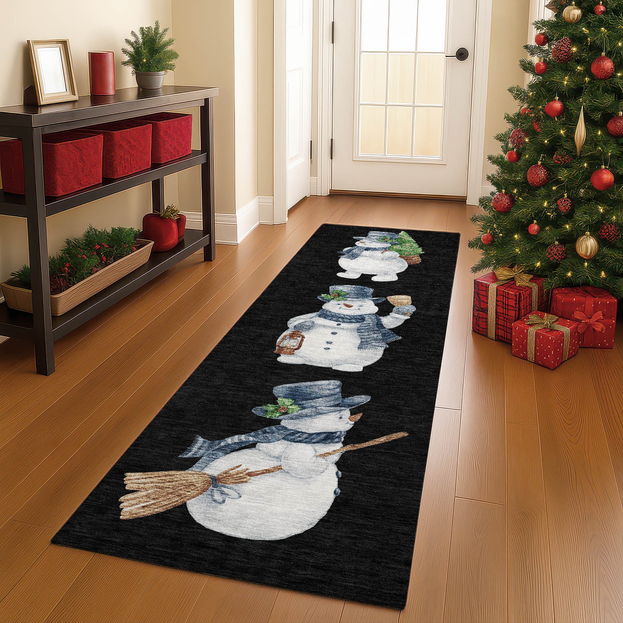 Luxury Washable Indoor/Outdoor Holiday MY28 Black Rug 2'3" x 7'6" #shape_Runner