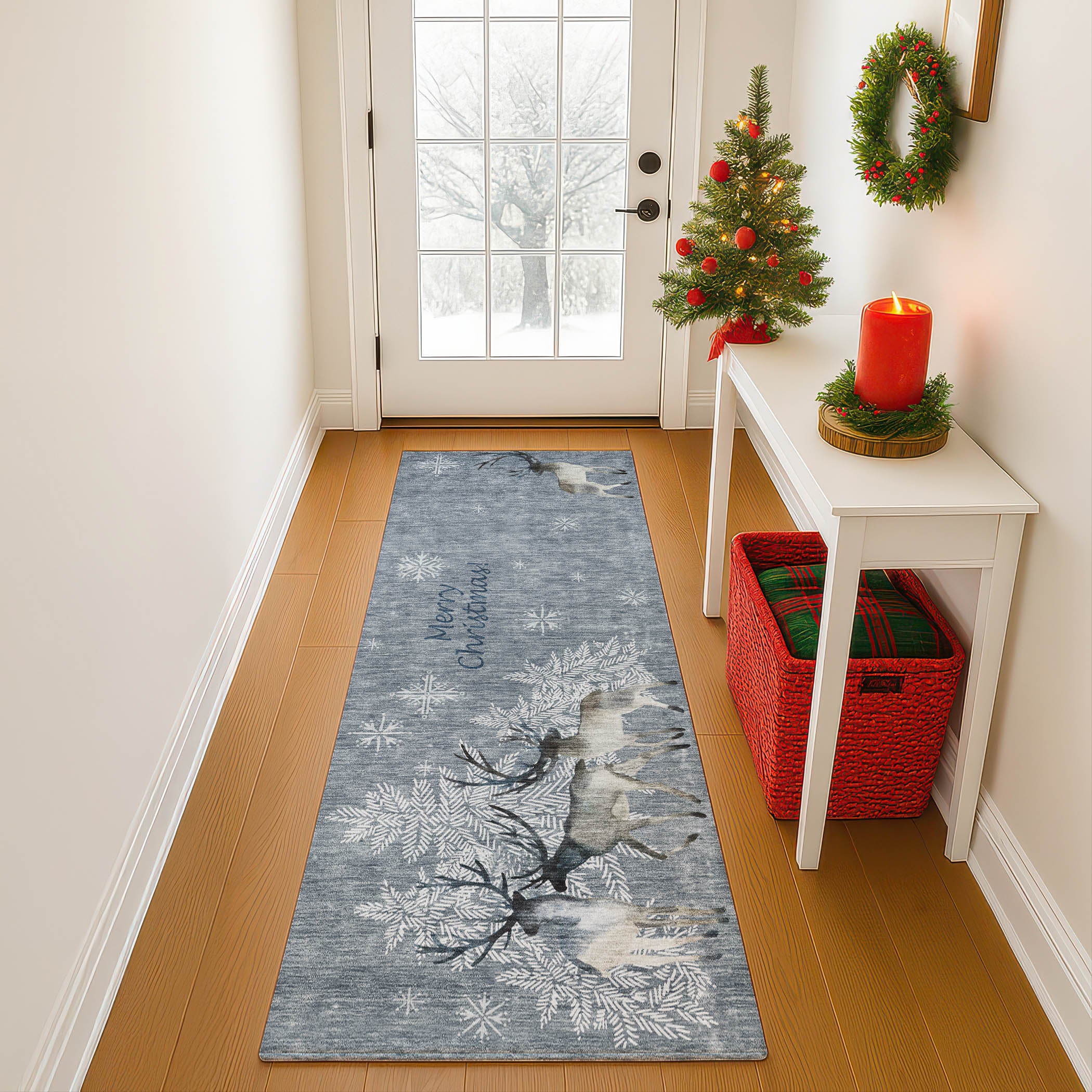 Luxury Washable Indoor/Outdoor Holiday MY2 Gray Rug 2'3" x 7'6" #shape_Runner