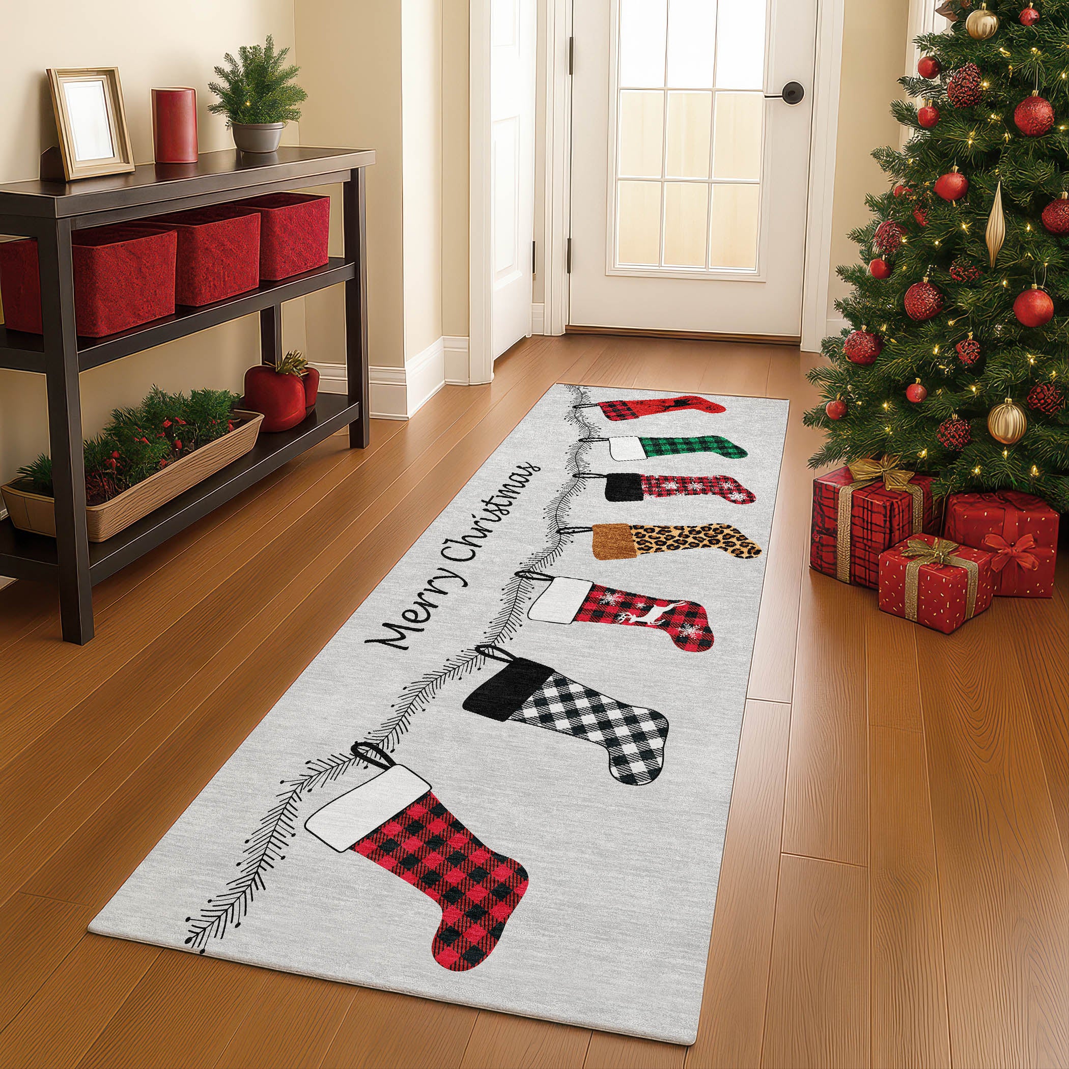 Luxury Washable Indoor/Outdoor Holiday MY5 Silver Gray Rug 2'3" x 7'6" #shape_Runner