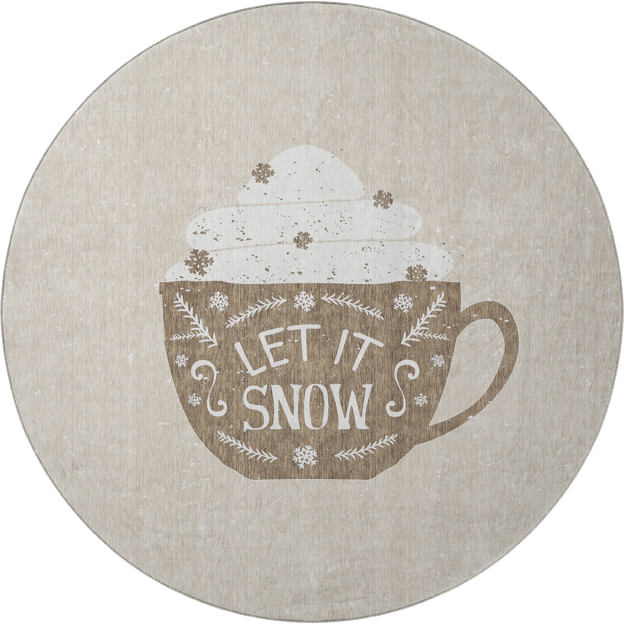 Luxury Washable Indoor/Outdoor Holiday MY7 Beige Brown Rug 8' x 8' #shape_Round