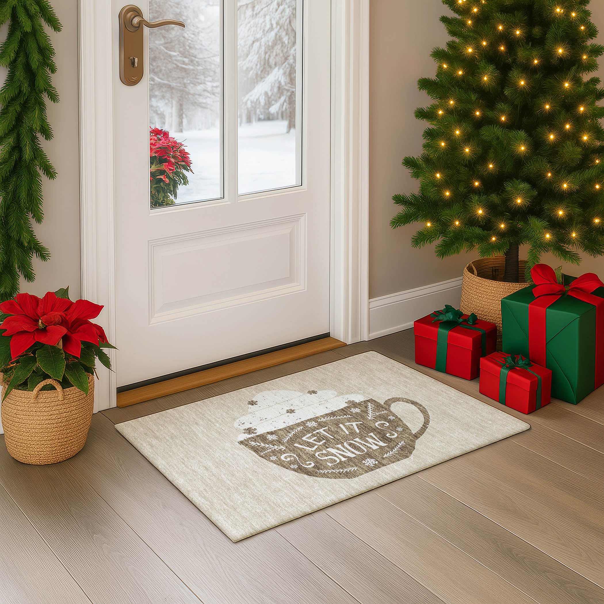 Luxury Washable Indoor/Outdoor Holiday MY7 Beige Brown Rug 1'8" x 2'6" #shape_Rectangle