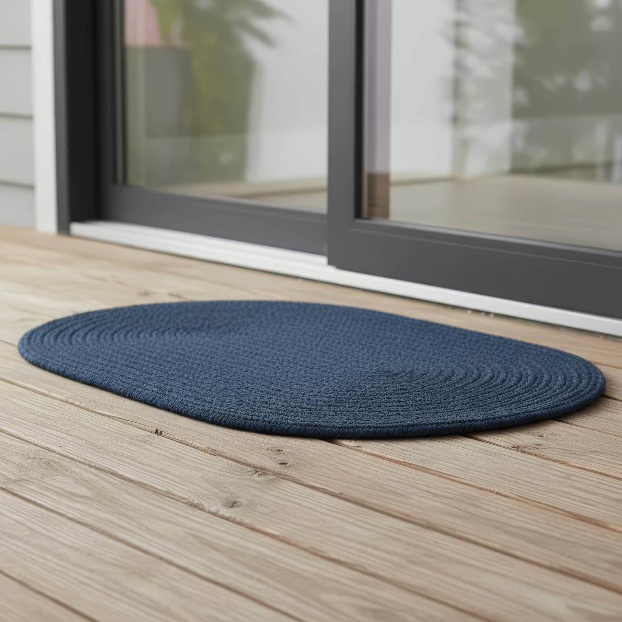Navy Braided Rug - Reversible Solid - Indoor Outdoor Kitchen Rug