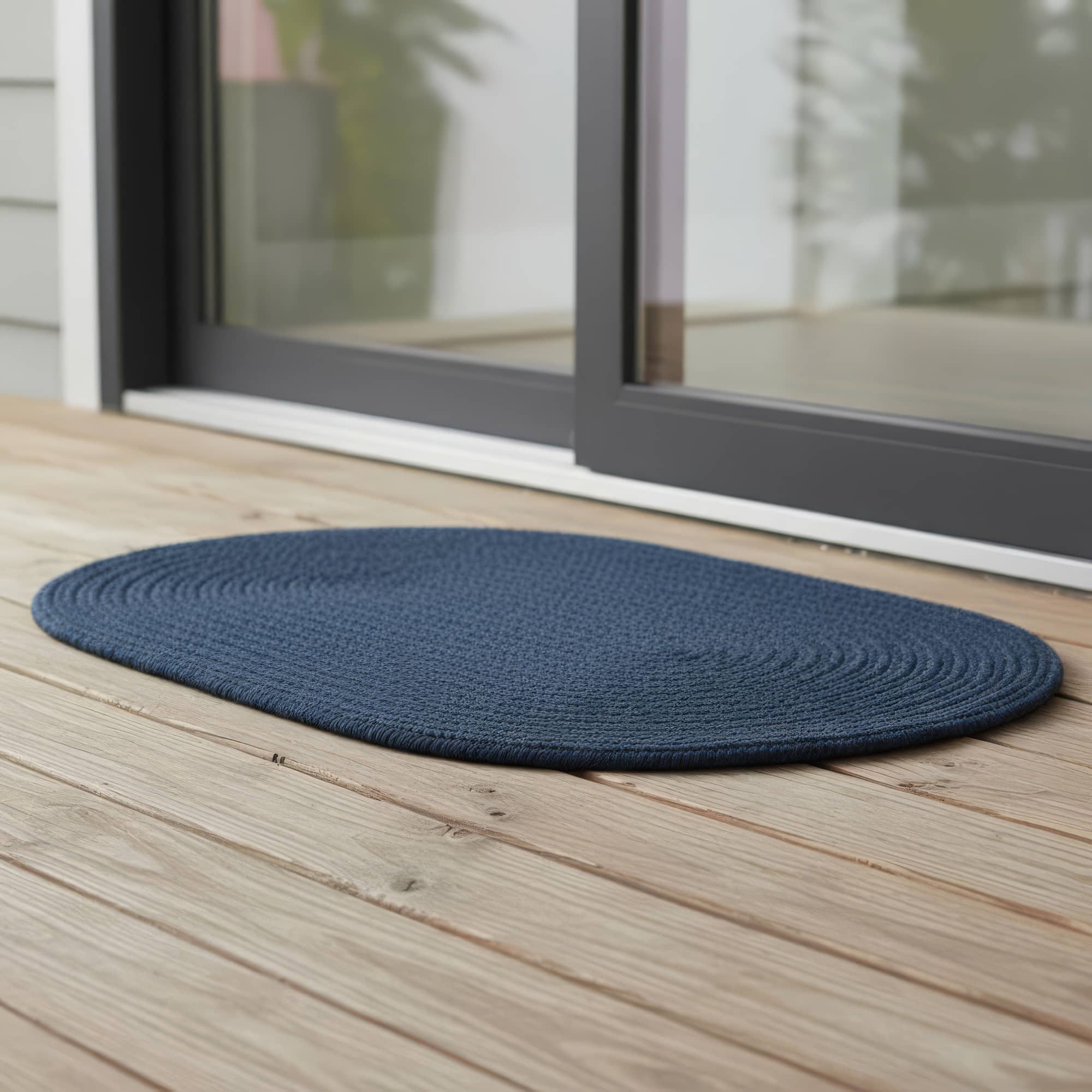 Navy Braided Rug - Reversible Solid Constrution - Indoor Outdoor