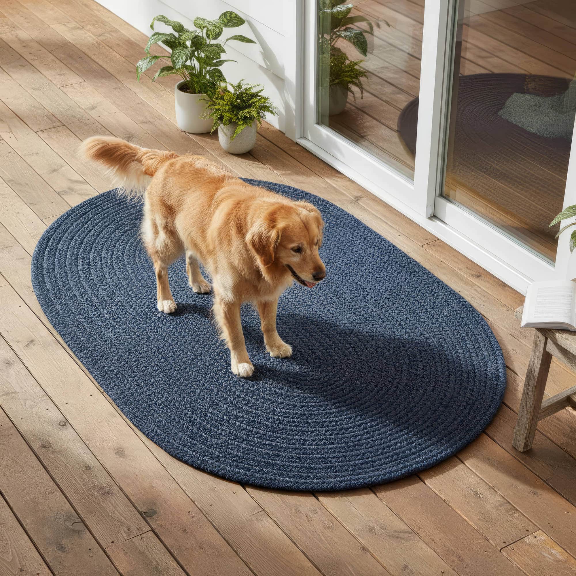 Navy Braided Rug - Reversible Solid - Indoor Outdoor Kitchen Rug