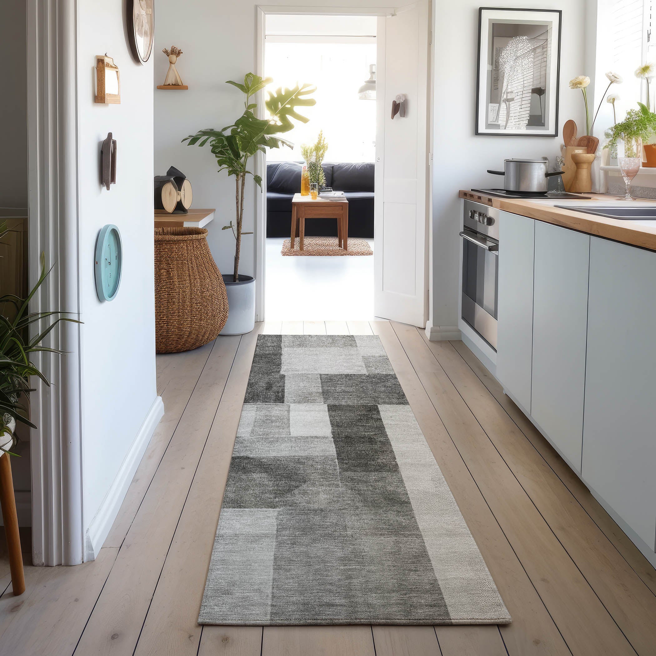 Luxury Machine Washable Indoor/Outdoor Transitional NO15 Pewter Gray Rug 2'3" x 7'6" #shape_Runner