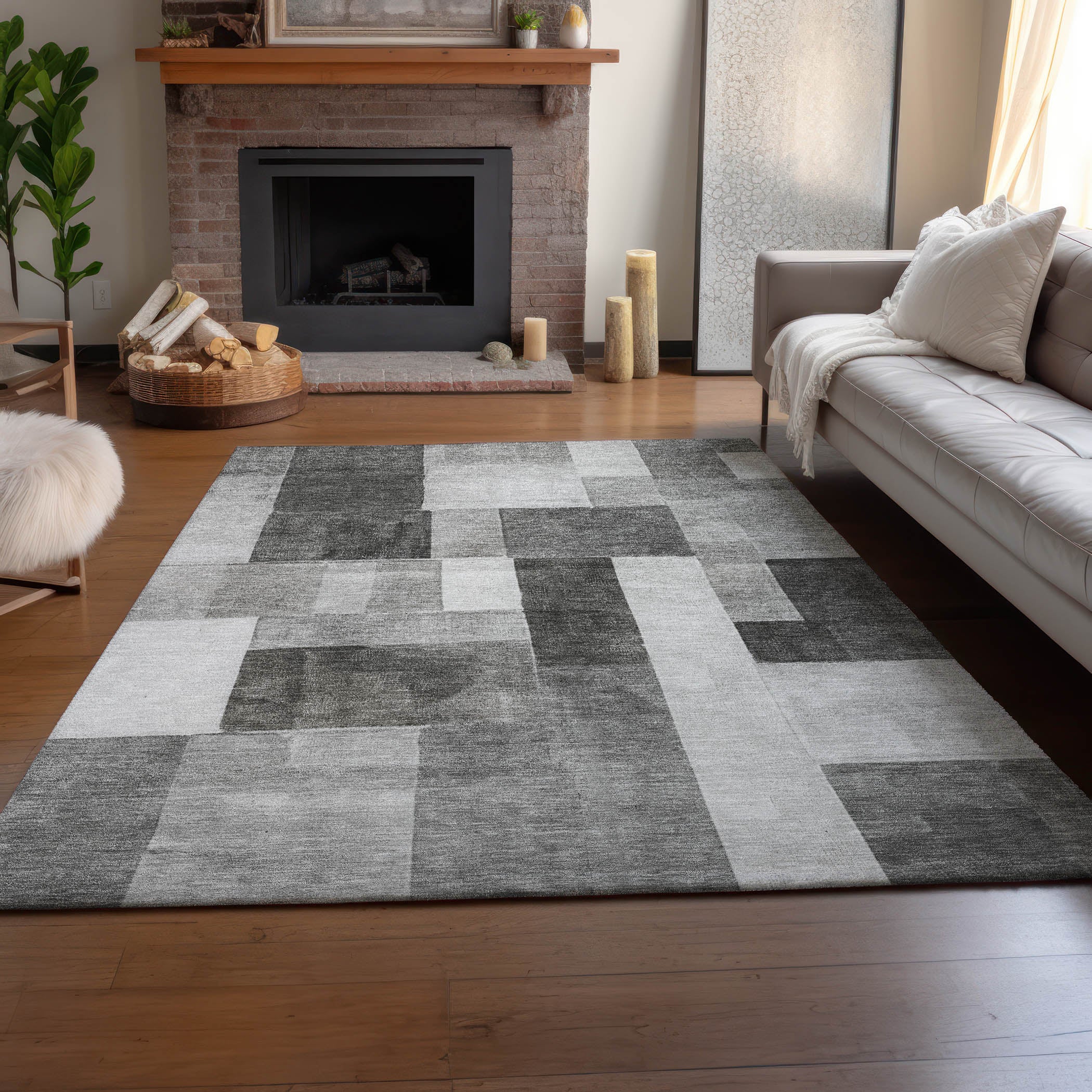 Luxury Machine Washable Indoor/Outdoor Transitional NO15 Pewter Gray Rug 2'6" x 3'10" #shape_Rectangle