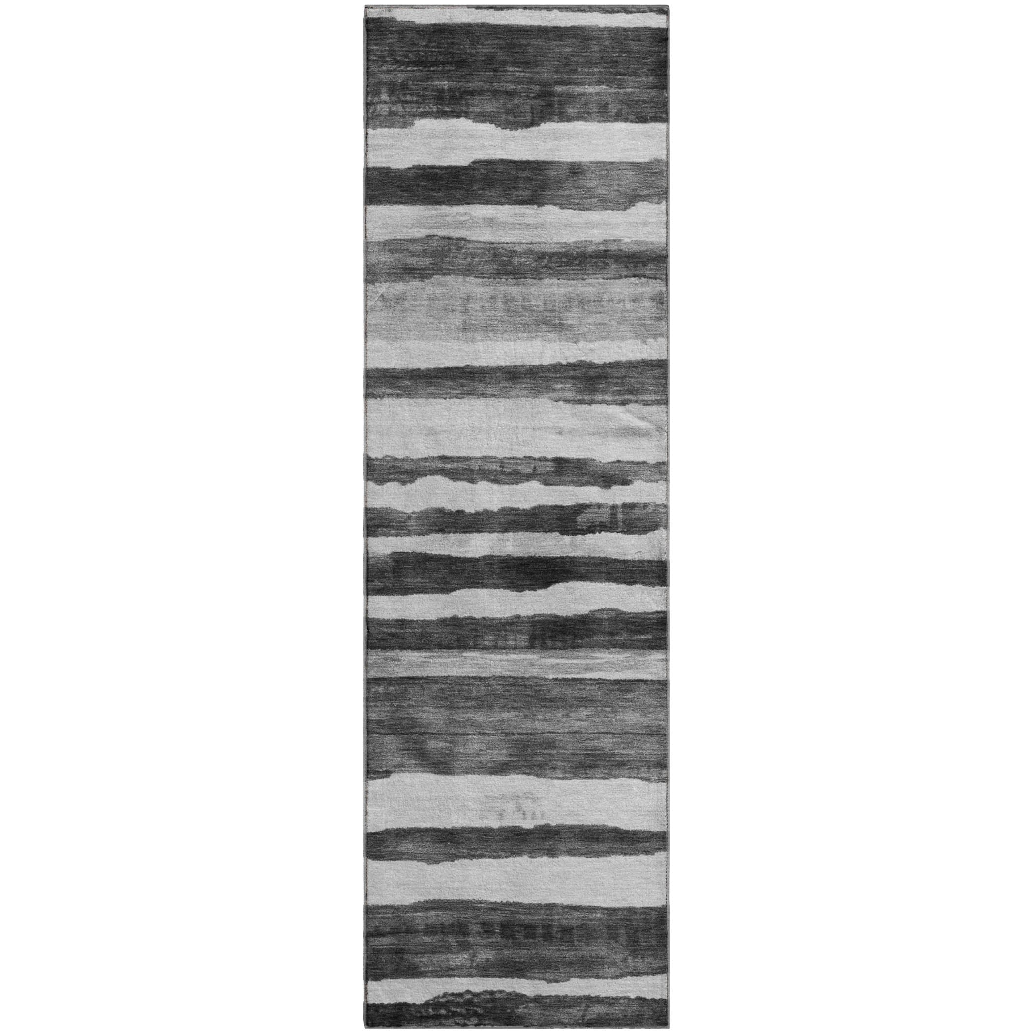 Luxury Machine Washable Indoor/Outdoor Transitional NO16 Charcoal Gray Rug 2'3" x 7'6" #shape_Runner