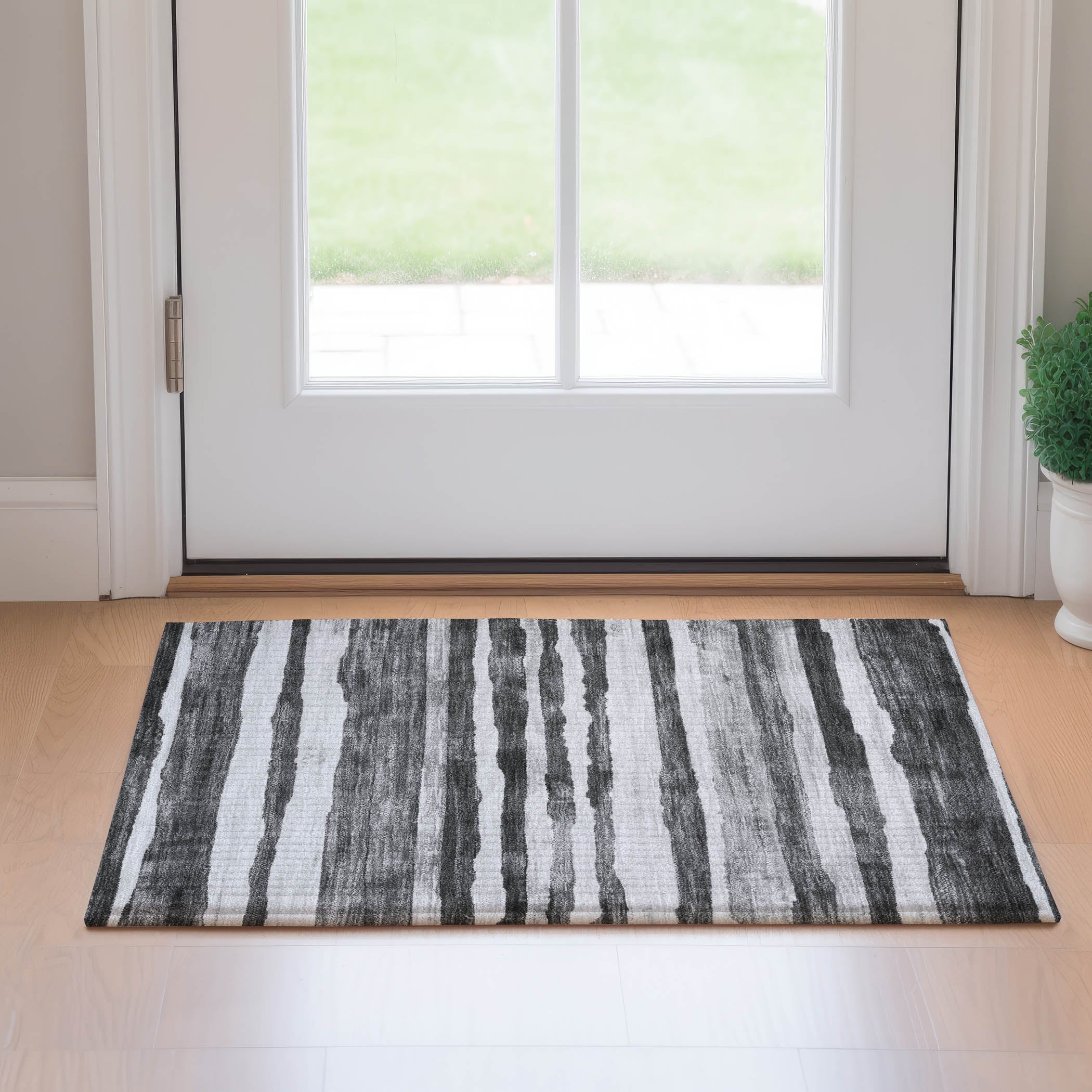 Luxury Machine Washable Indoor/Outdoor Transitional NO16 Charcoal Gray Rug 1'8" x 2'6" #shape_Rectangle