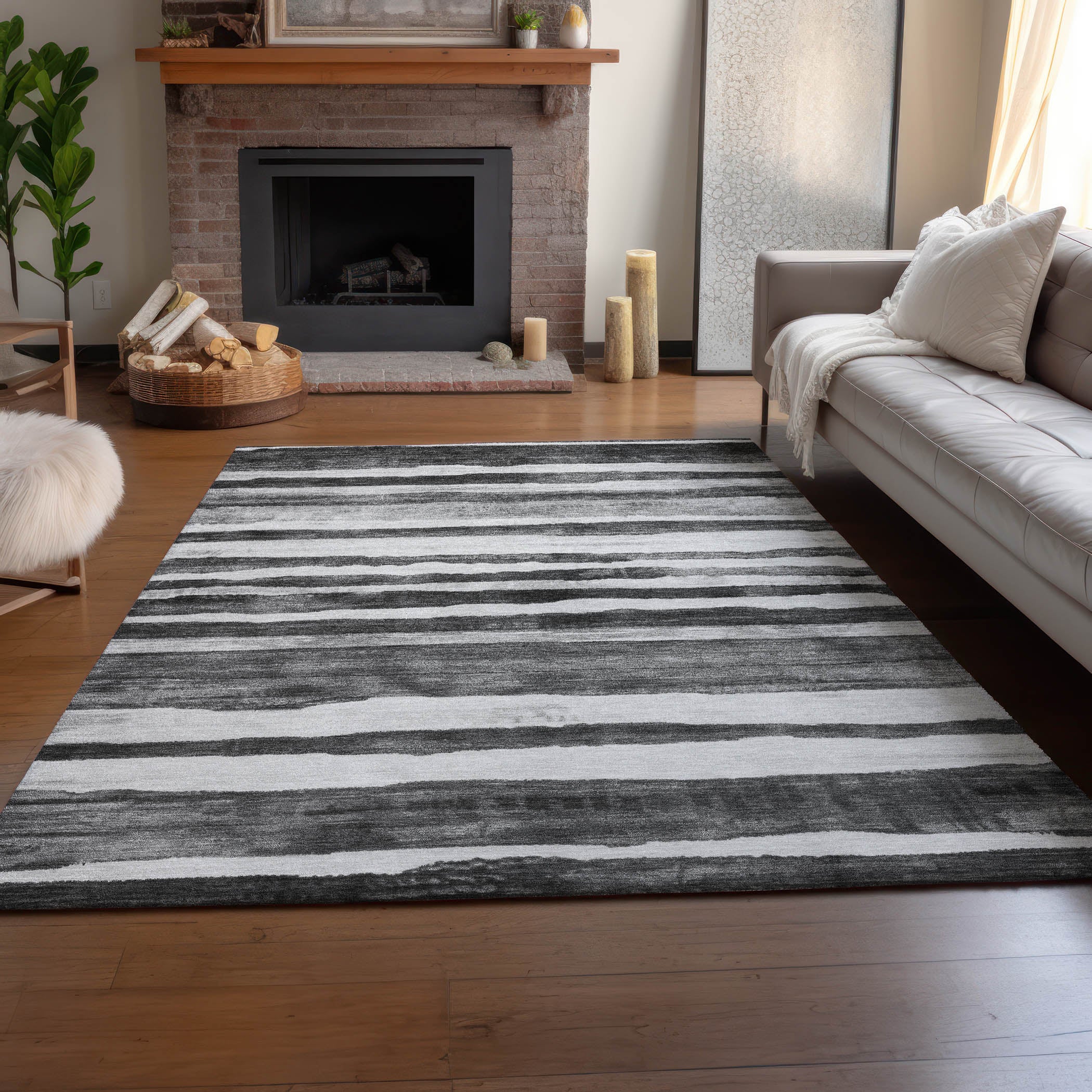 Luxury Machine Washable Indoor/Outdoor Transitional NO16 Charcoal Gray Rug 2'6" x 3'10" #shape_Rectangle