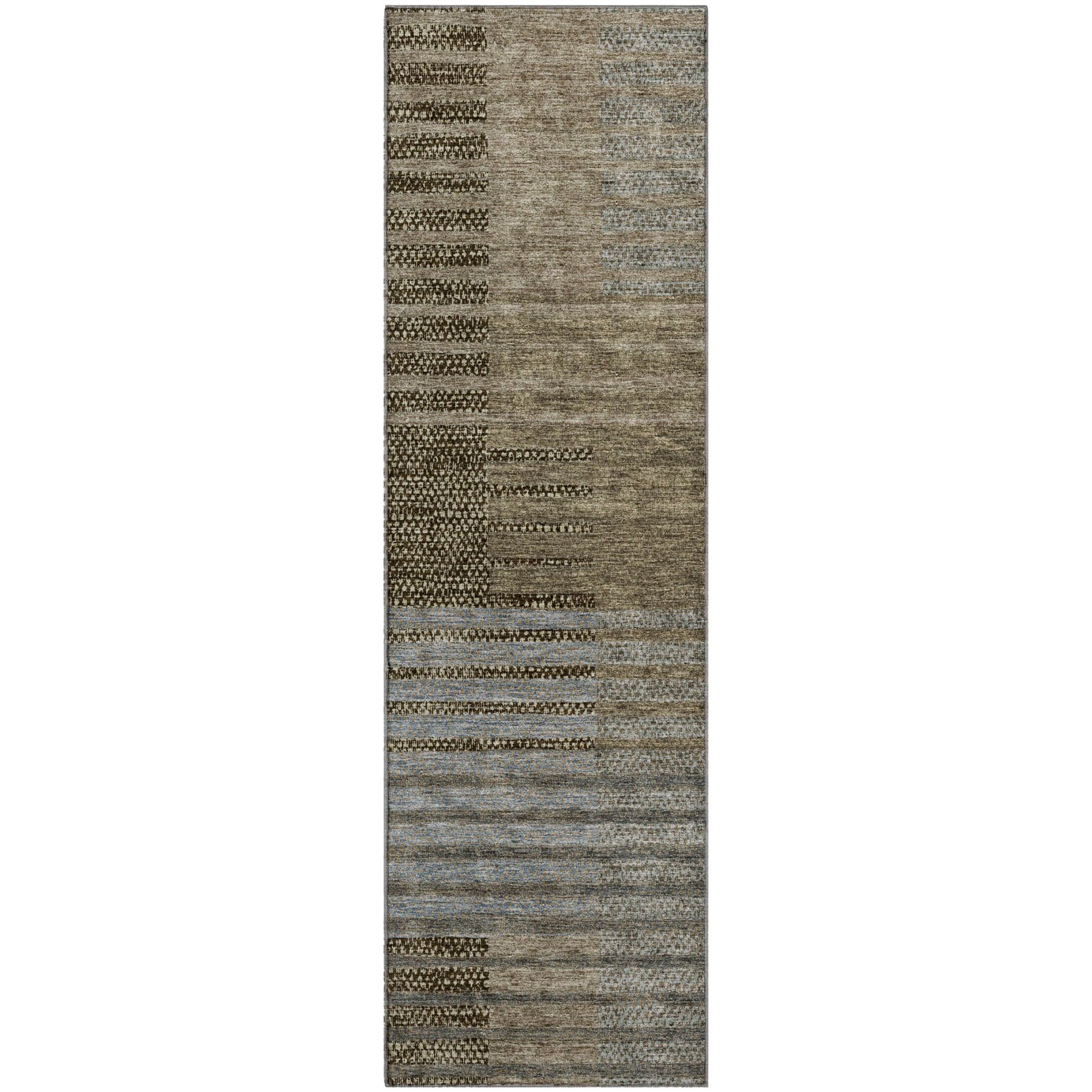 Luxury Machine Washable Indoor/Outdoor Transitional NO17 Taupe Brown Rug 2'3" x 7'6" #shape_Runner