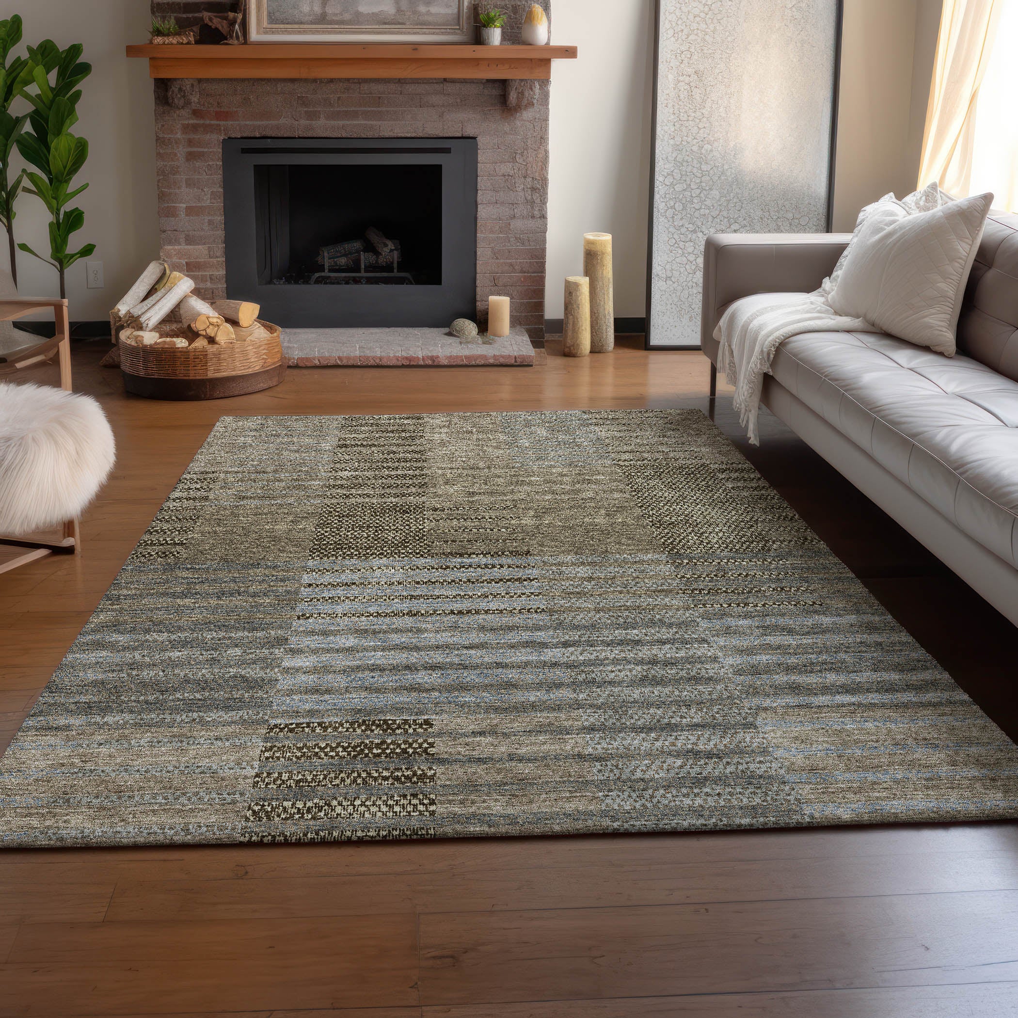 Luxury Machine Washable Indoor/Outdoor Transitional NO17 Taupe Brown Rug 2'6" x 3'10" #shape_Rectangle