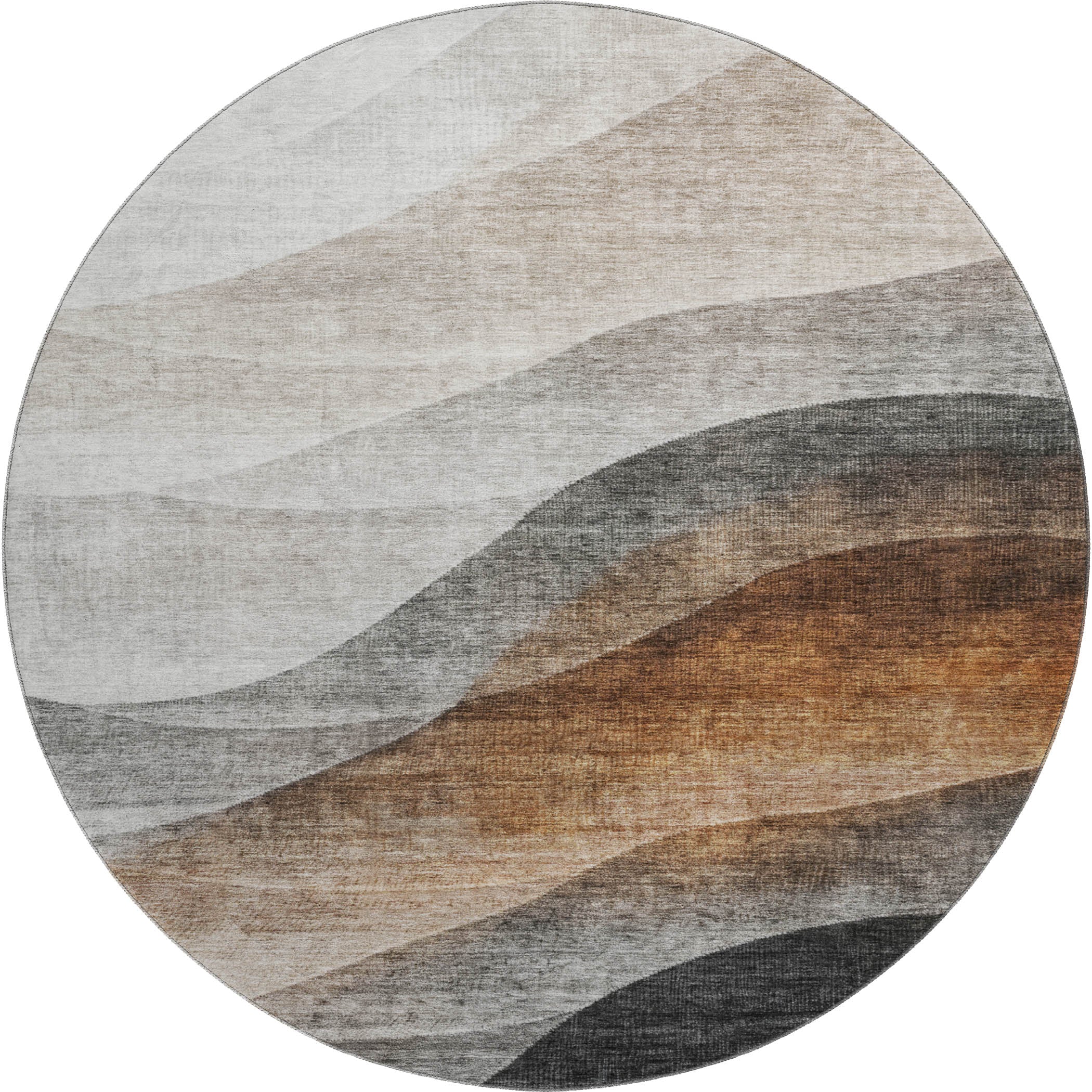 Luxury Machine Washable Indoor/Outdoor Transitional NO1 Khaki Brown Rug 8' x 8' #shape_Round