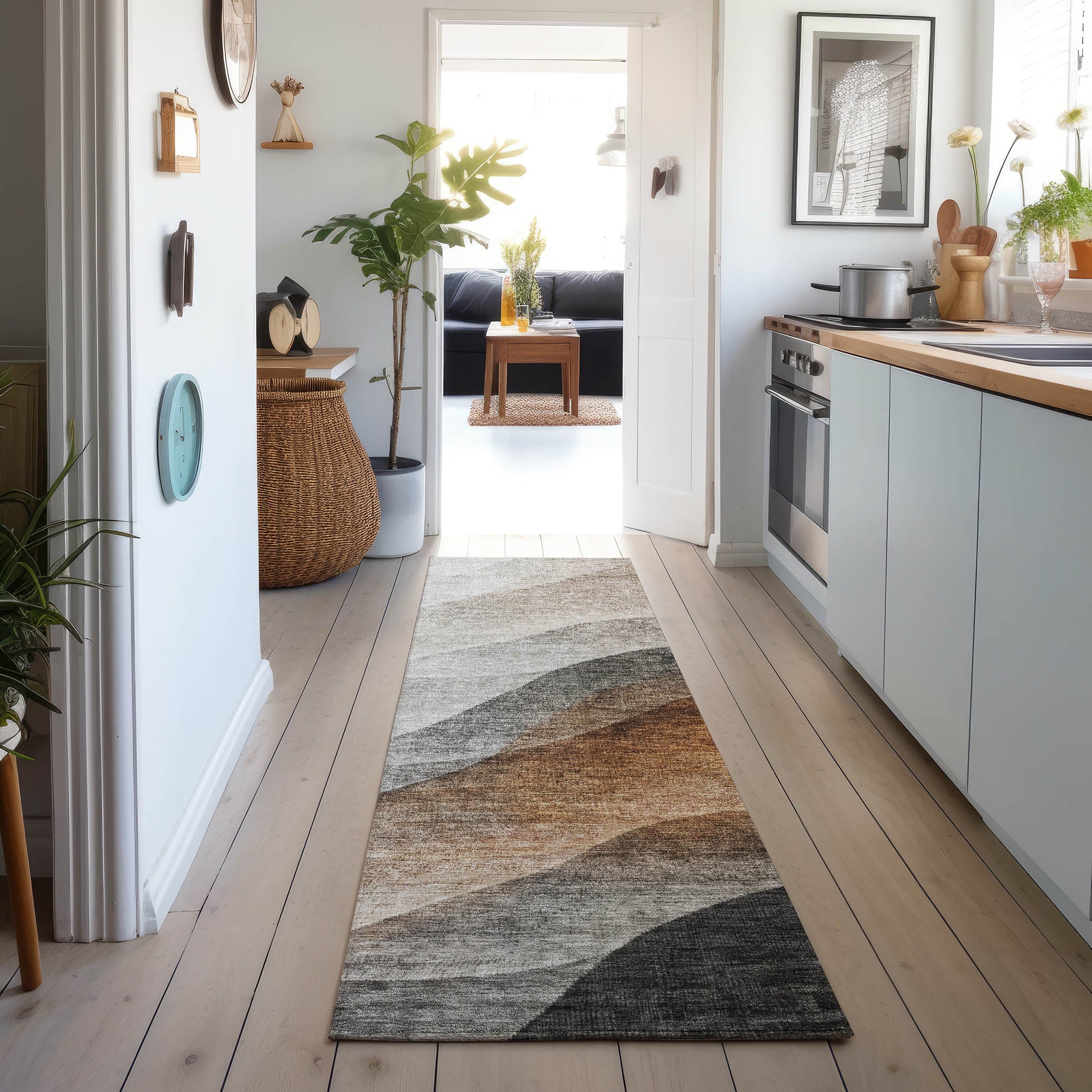 Luxury Machine Washable Indoor/Outdoor Transitional NO1 Khaki Brown Rug 2'3" x 7'6" #shape_Runner