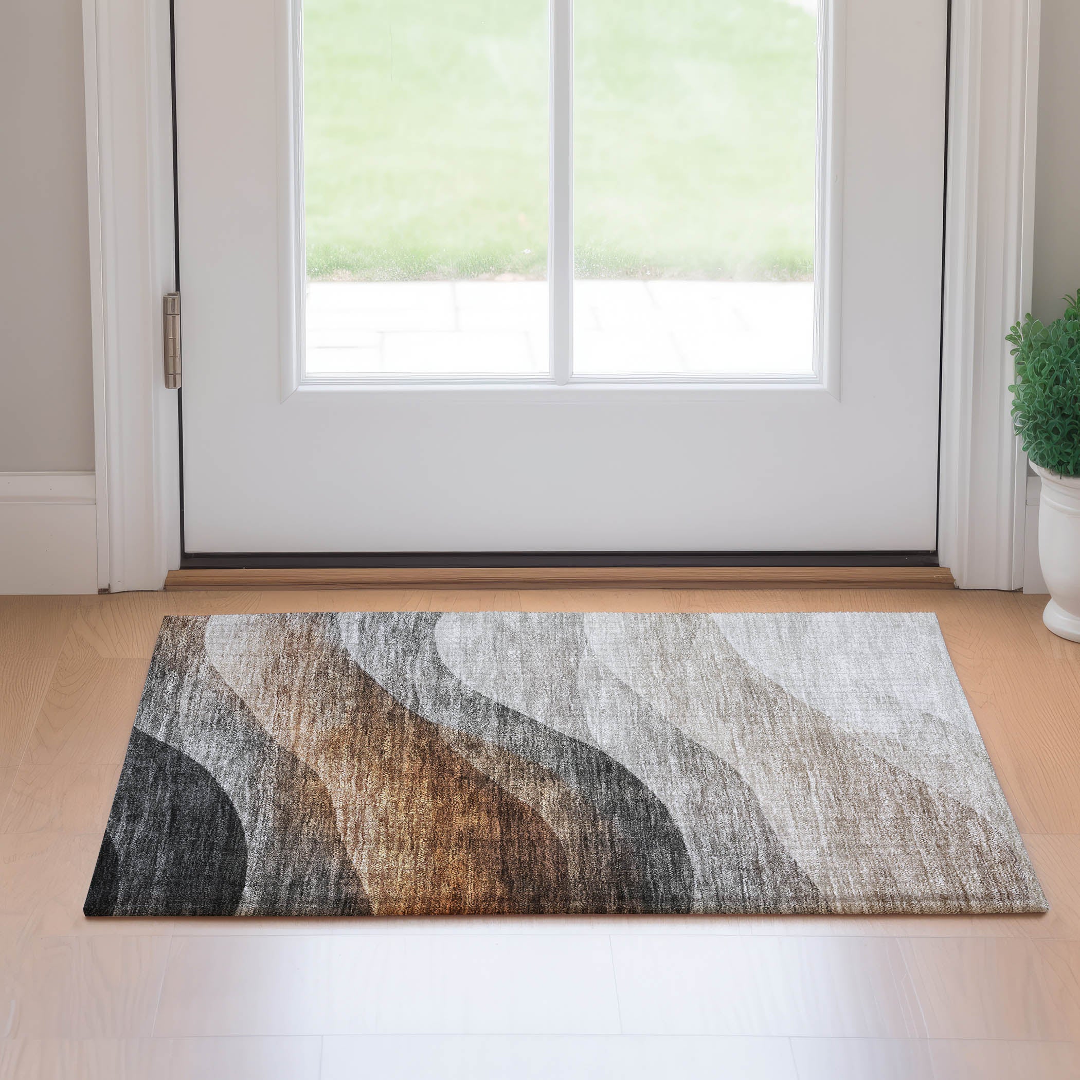 Luxury Machine Washable Indoor/Outdoor Transitional NO1 Khaki Brown Rug 1'8" x 2'6" #shape_Rectangle