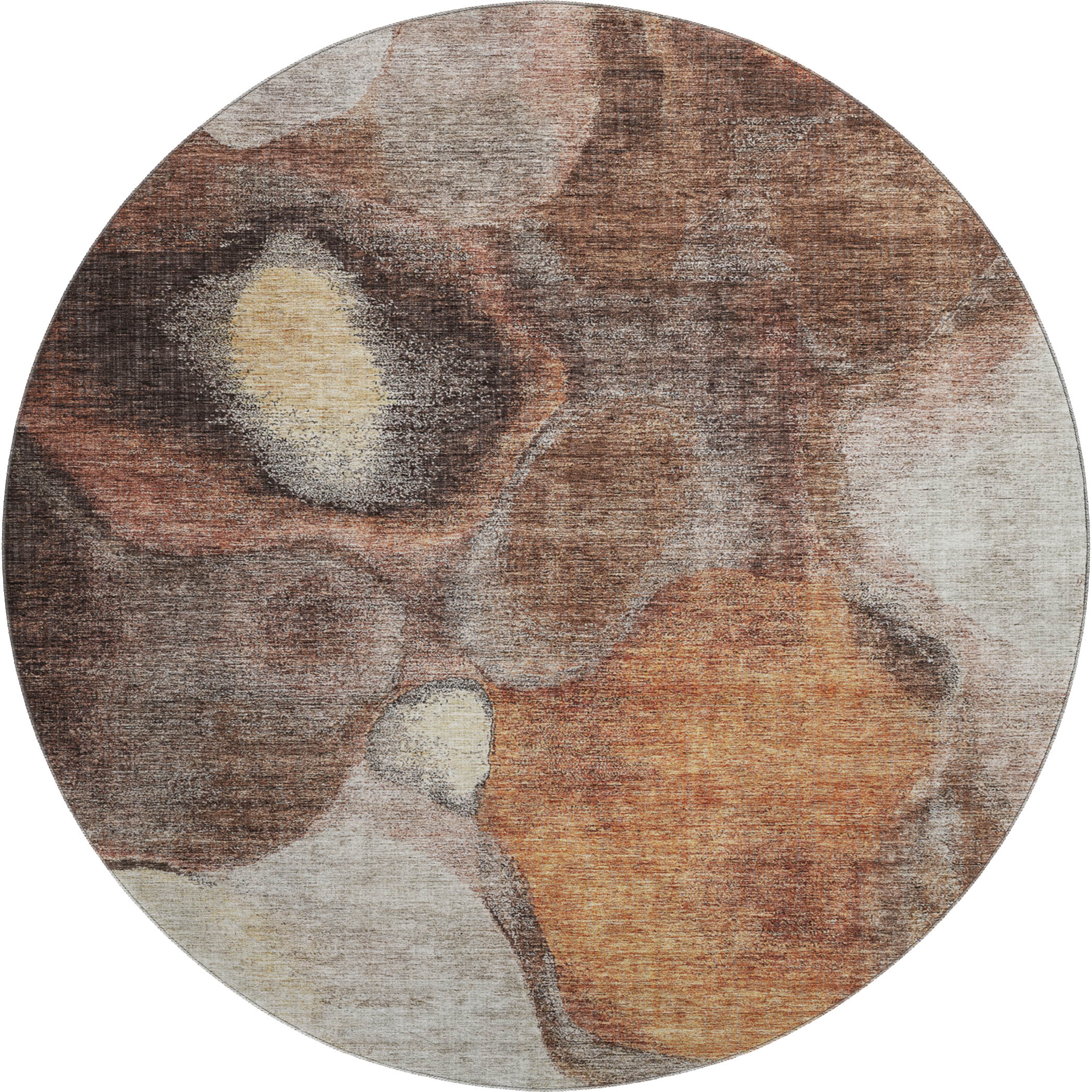 Luxury Machine Washable Indoor/Outdoor Transitional NO2 Coffee Brown Rug 8' x 8' #shape_Round