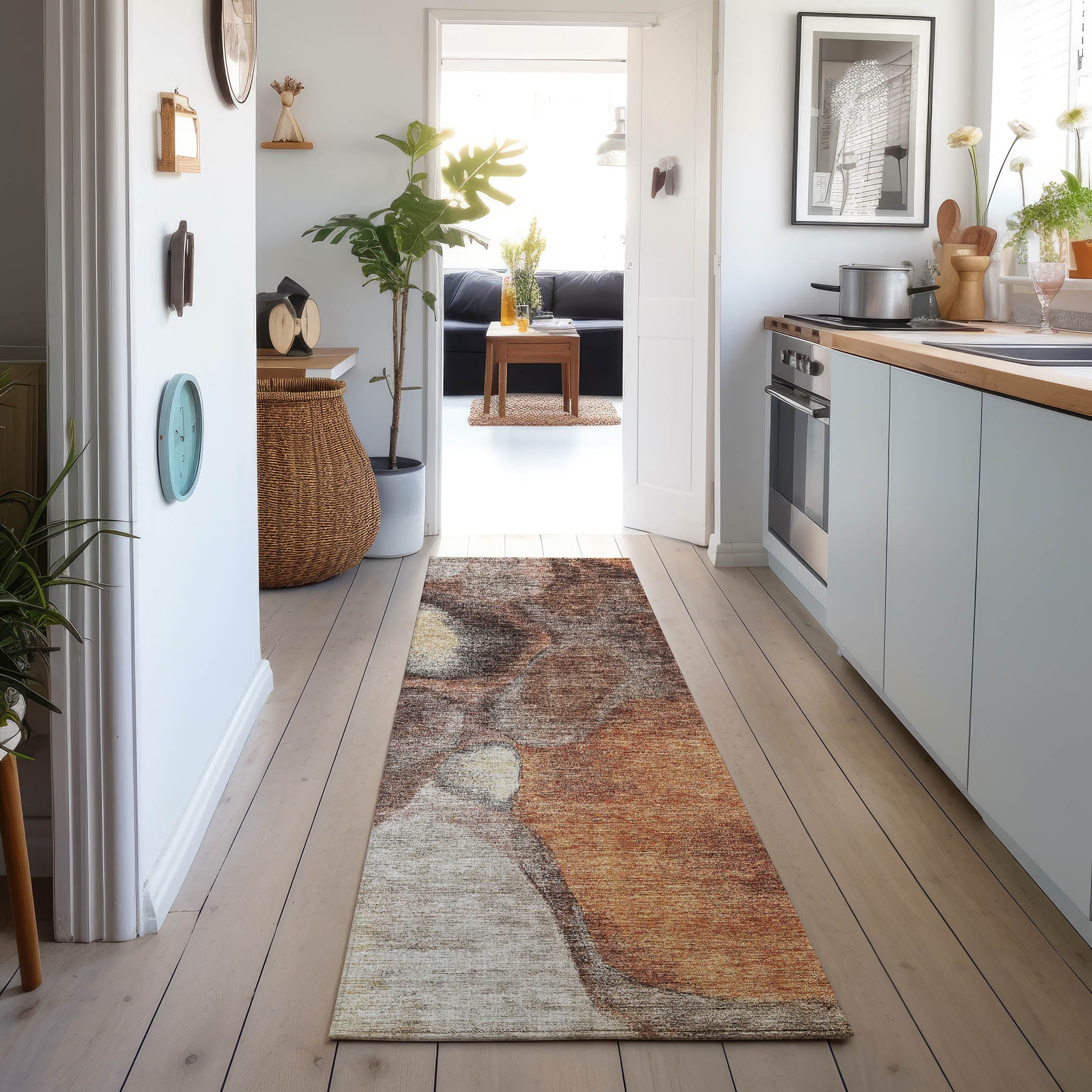 Luxury Machine Washable Indoor/Outdoor Transitional NO2 Coffee Brown Rug 2'3" x 7'6" #shape_Runner