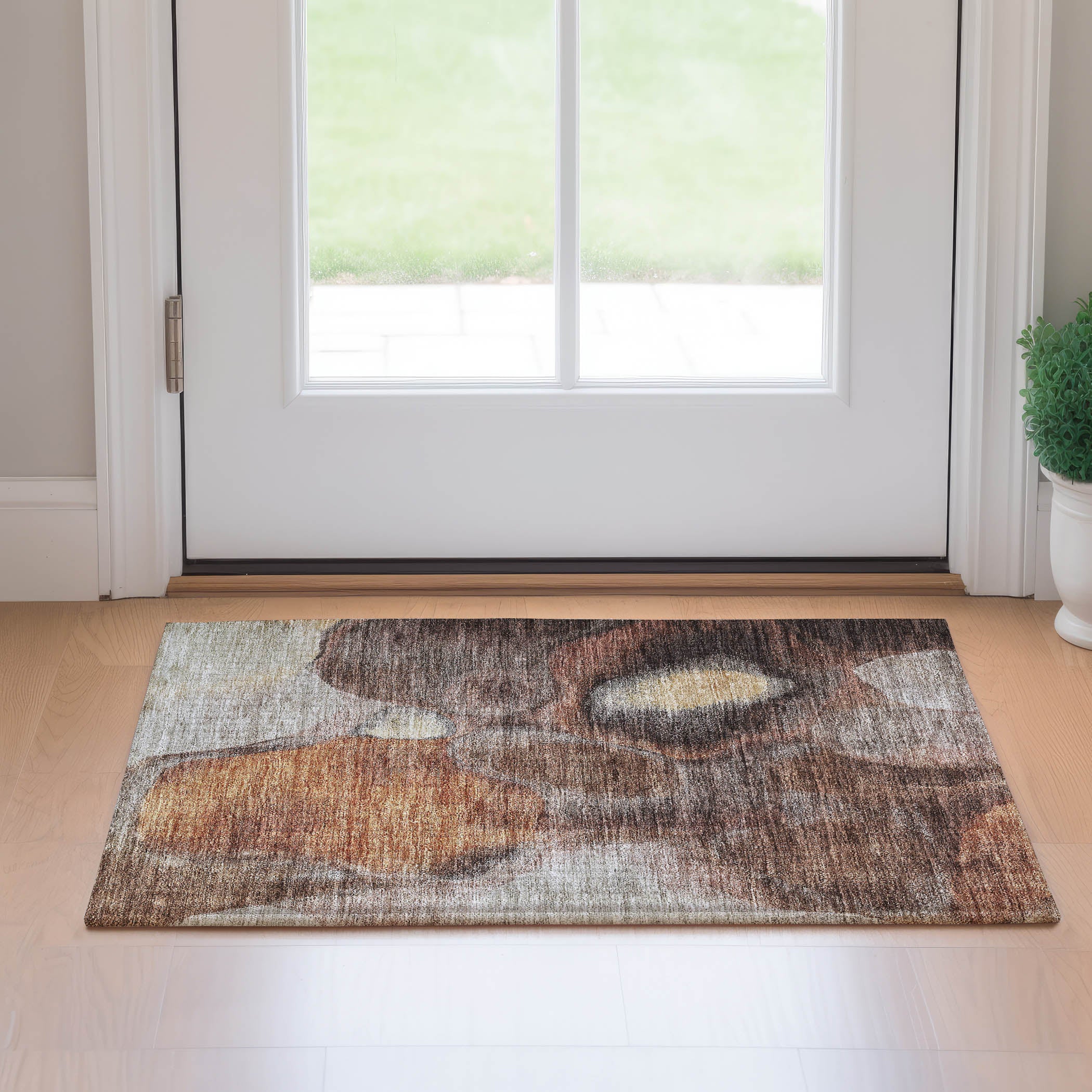 Luxury Machine Washable Indoor/Outdoor Transitional NO2 Coffee Brown Rug 1'8" x 2'6" #shape_Rectangle