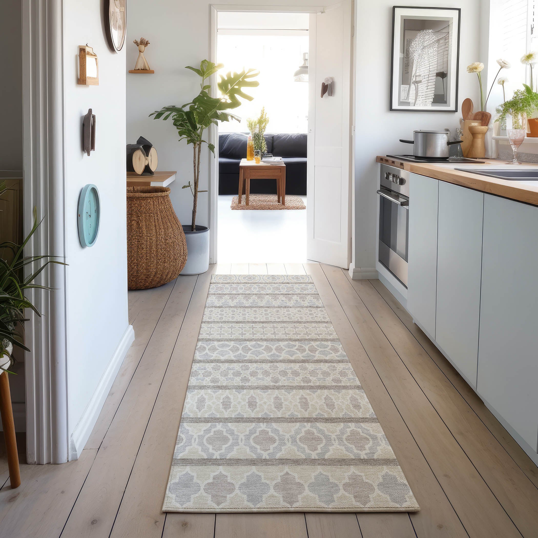 Luxury Machine Washable Indoor/Outdoor Transitional NO5 Ivory Rug 2'3" x 7'6" #shape_Runner