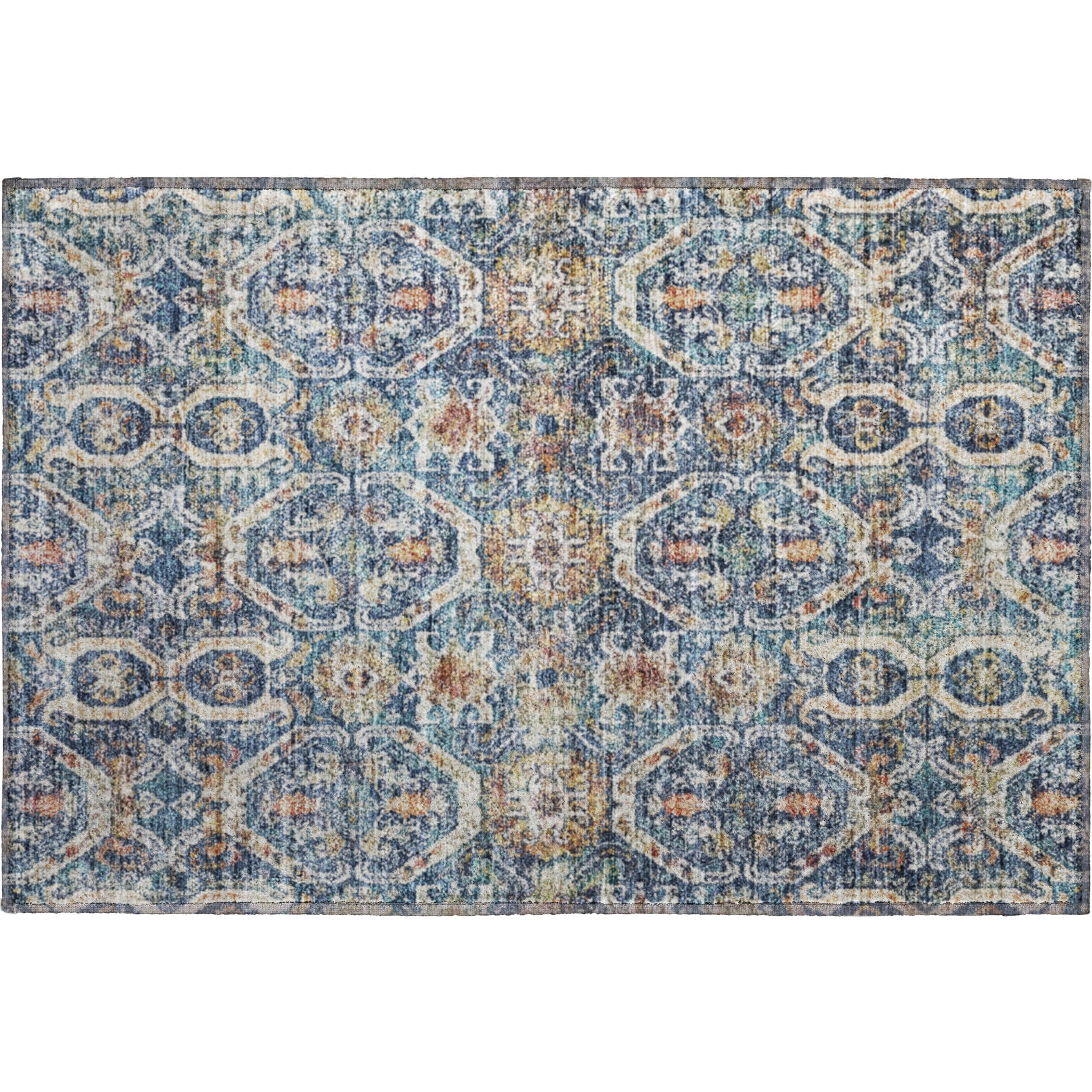 Luxury Machine Washable Indoor/Outdoor Transitional NO6 Denim Blue Rug 1'8" x 2'6" #shape_Rectangle
