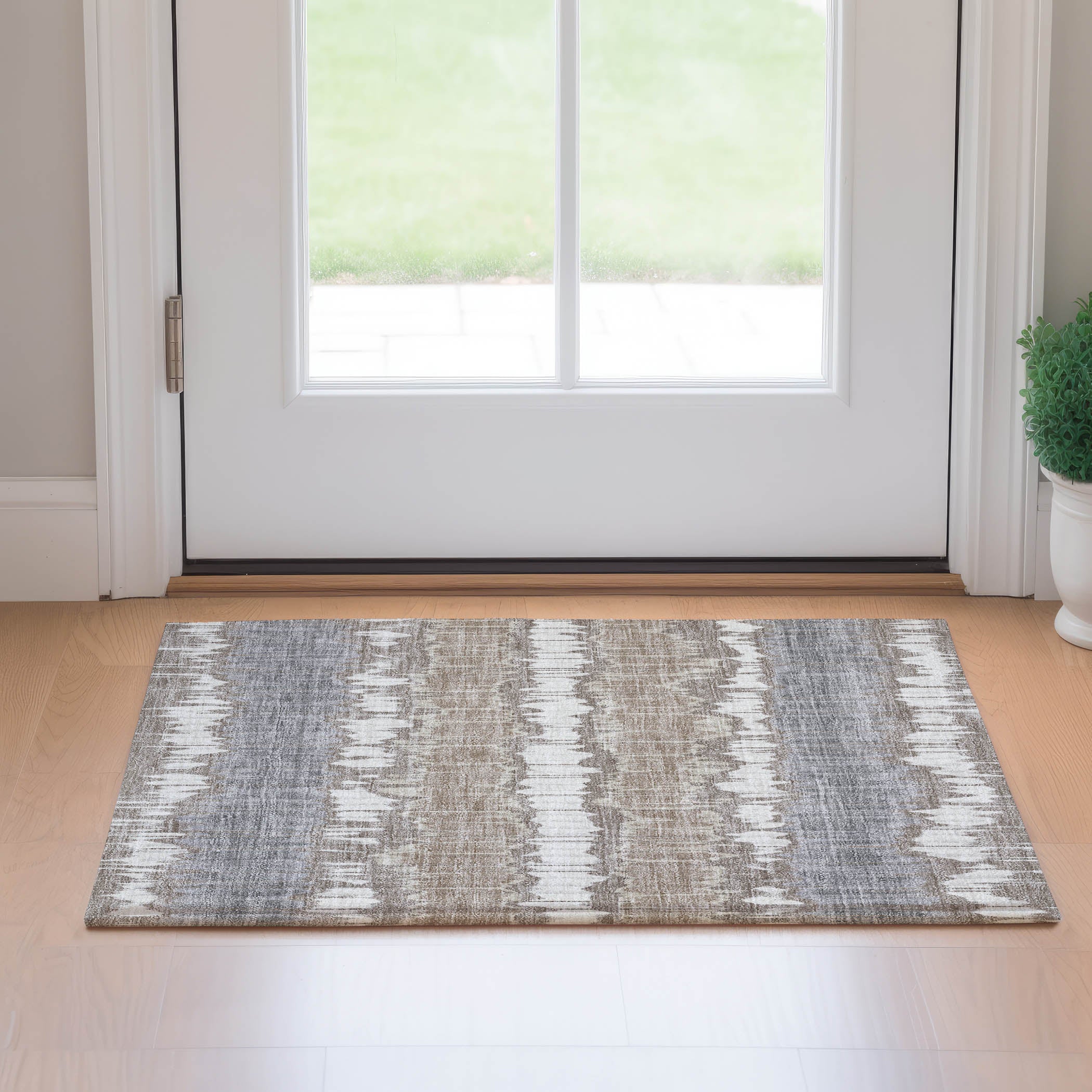 Luxury Machine Washable Indoor/Outdoor Transitional NO9 Taupe Brown Rug 1'8" x 2'6" #shape_Rectangle