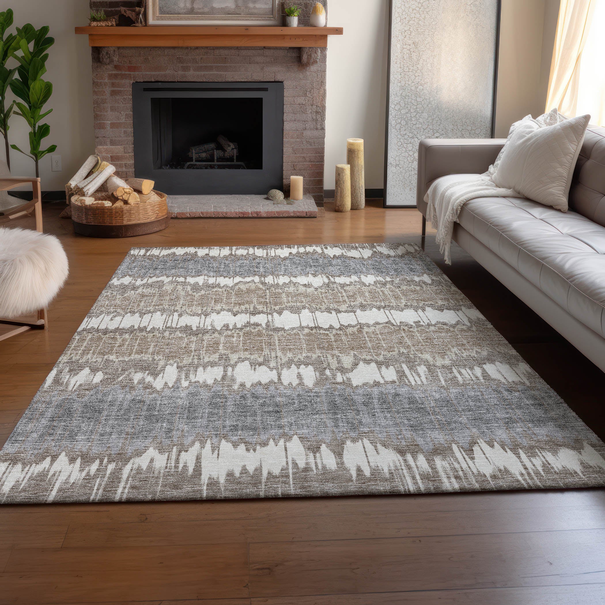 Luxury Machine Washable Indoor/Outdoor Transitional NO9 Taupe Brown Rug 2'6" x 3'10" #shape_Rectangle