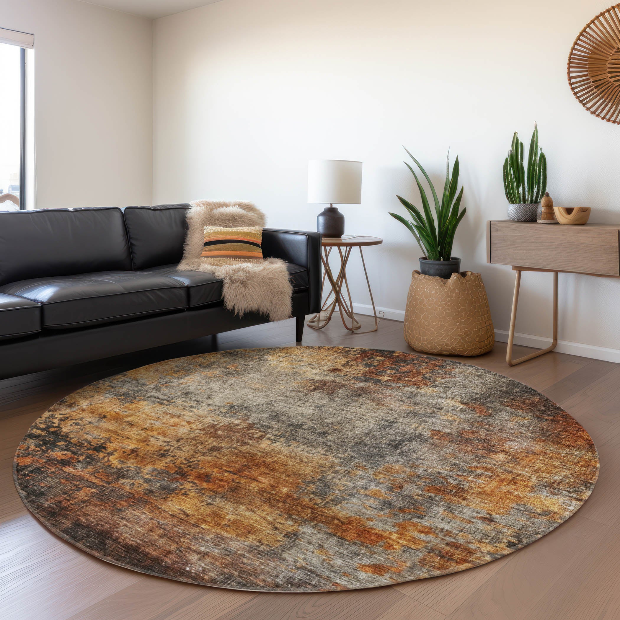 Indoor/Outdoor Contemporary NV18 Paprika Orange Rug 8' x 8' #shape_Round