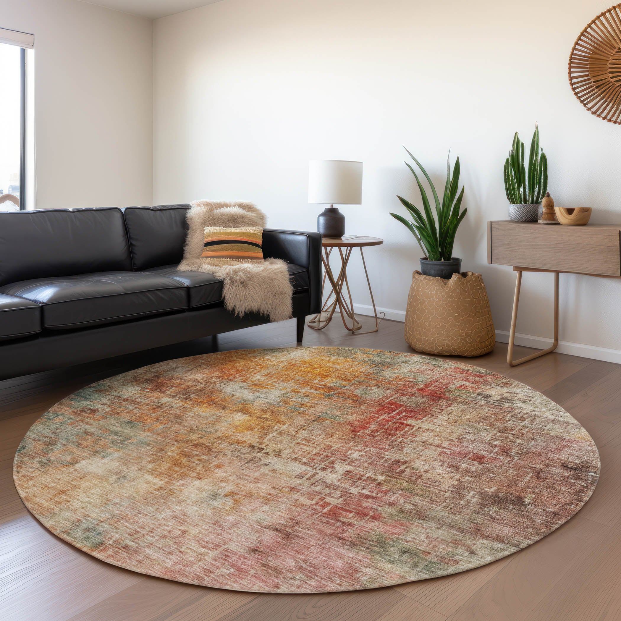 Indoor/Outdoor Contemporary NV21 Tan Brown Rug 8' x 8' #shape_Round