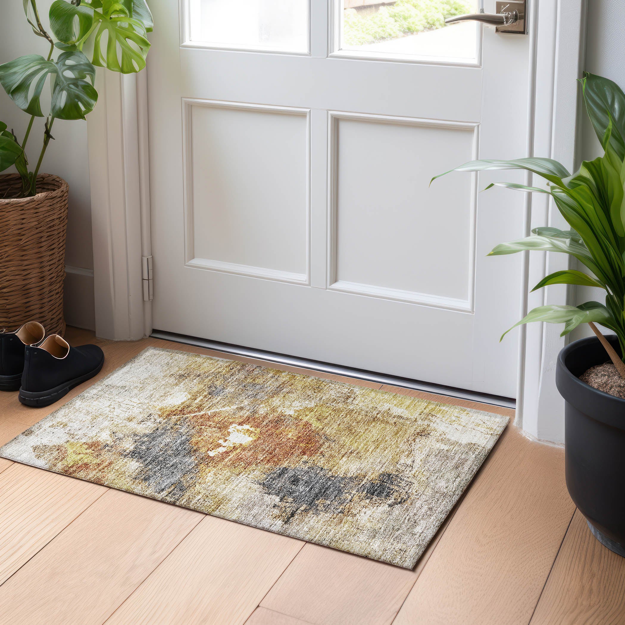 Indoor/Outdoor Contemporary NV7 Taupe Brown Rug 1'8" x 2'6" #shape_Rectangle