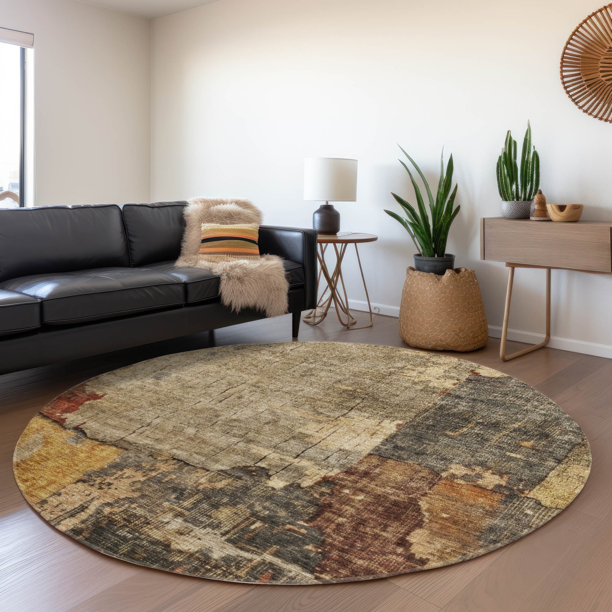 Indoor/Outdoor Contemporary NV9 Khaki Brown Rug 8' x 8' #shape_Round
