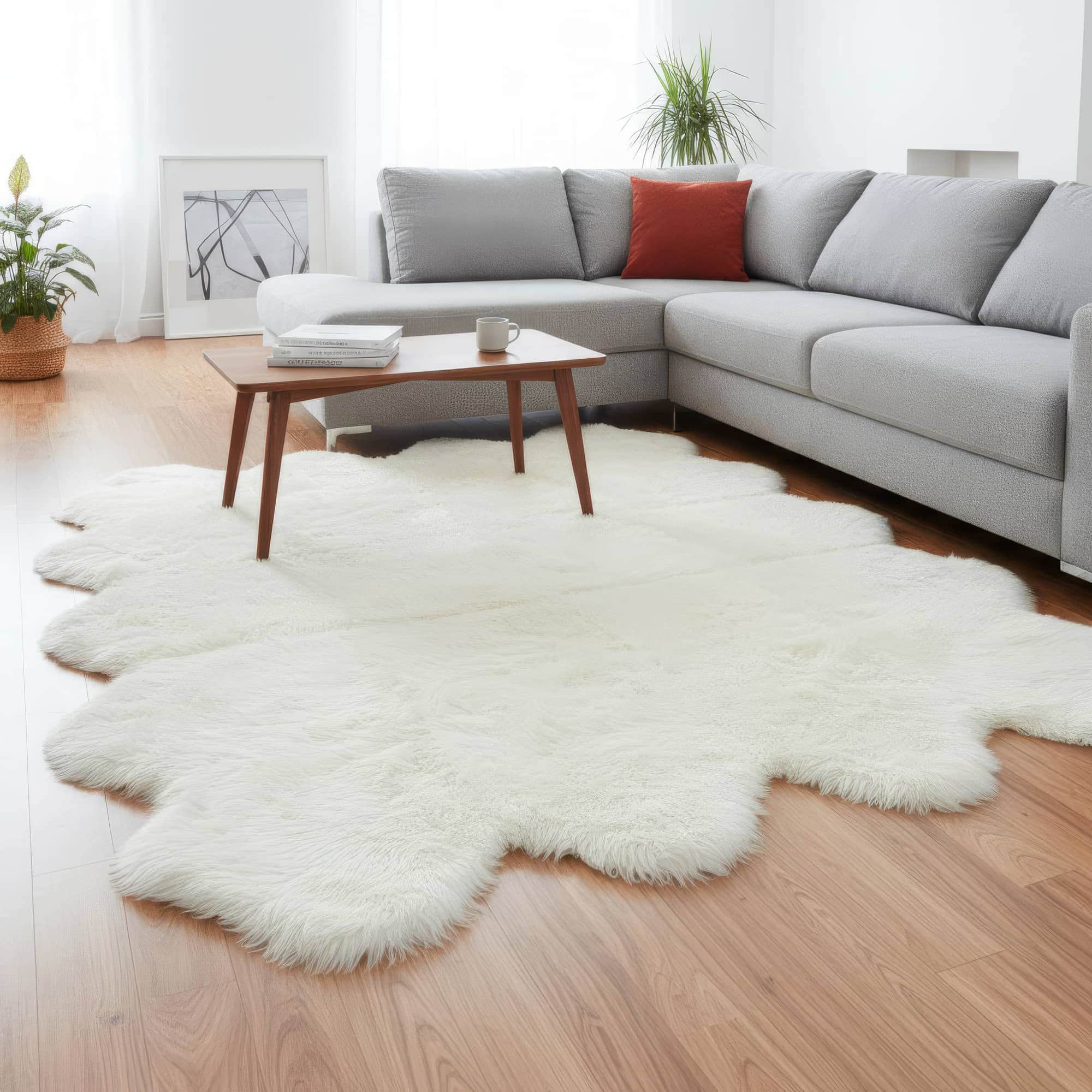 large sheepskin rug ivory white natural fur rug #size_6' x 7'