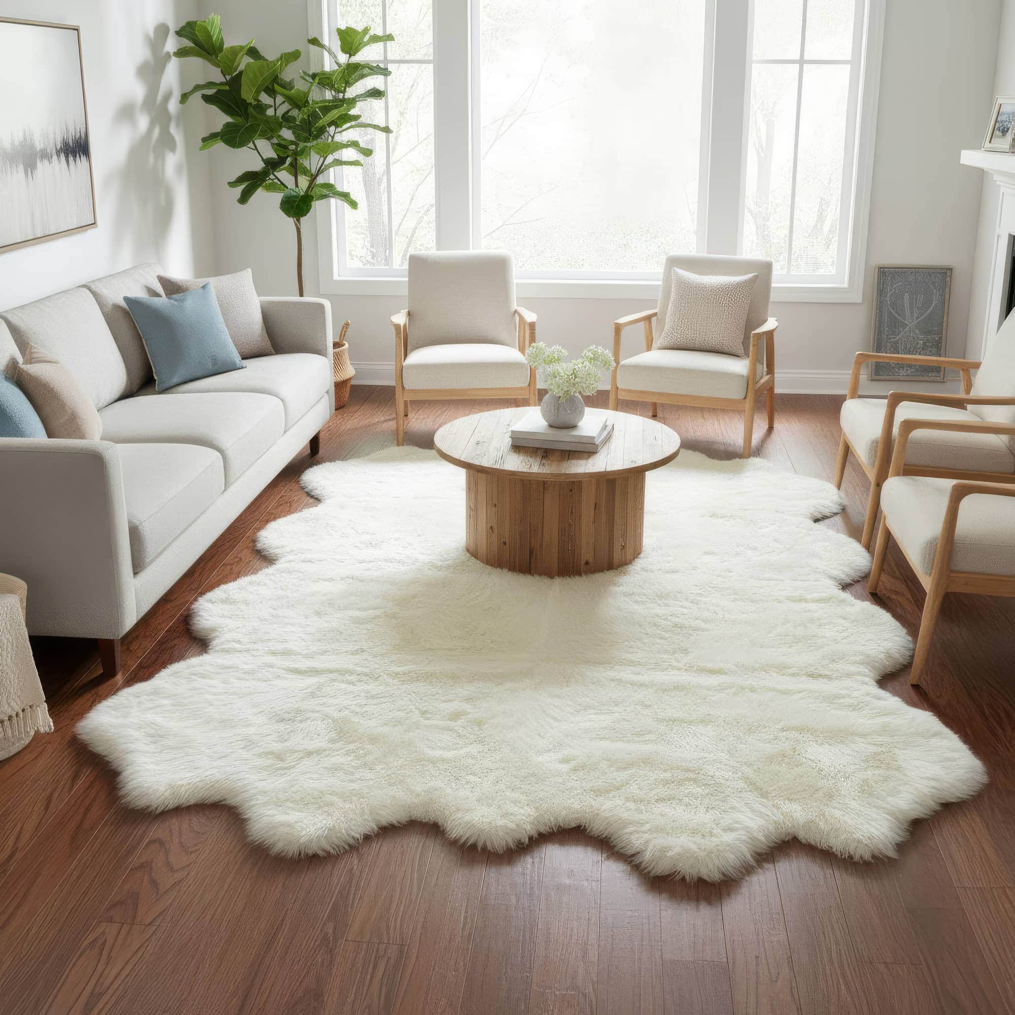 large sheepskin rug ivory white natural fur rug #size_6' x 7'