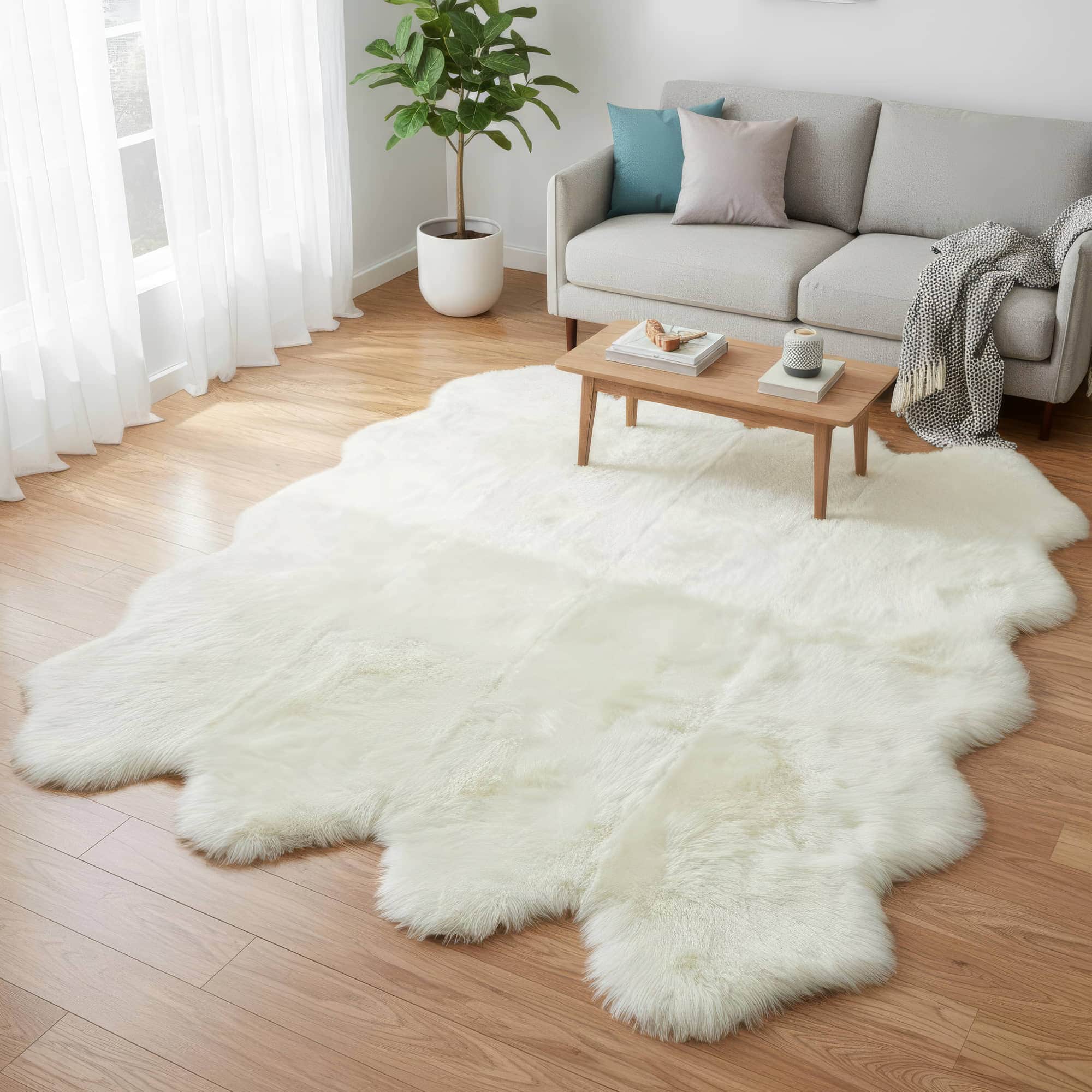 large sheepskin rug ivory white natural fur rug #size_6' x 7'