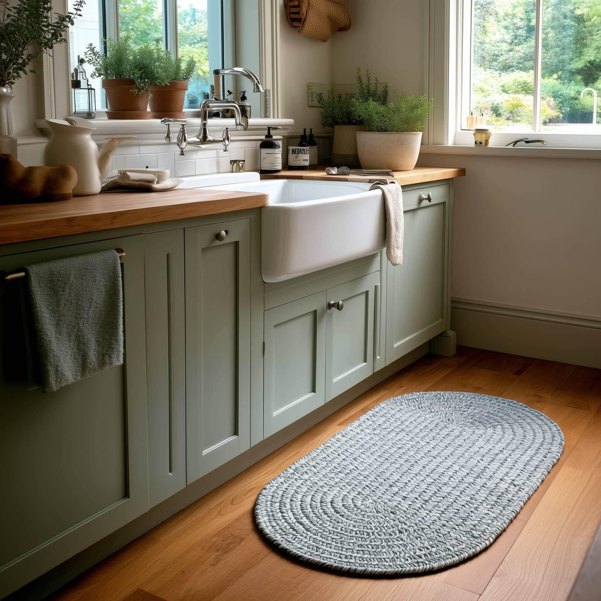 Sage Green Braided Indoor Outdoor Polypropylene Rug 2' X 3' #shape_Oval