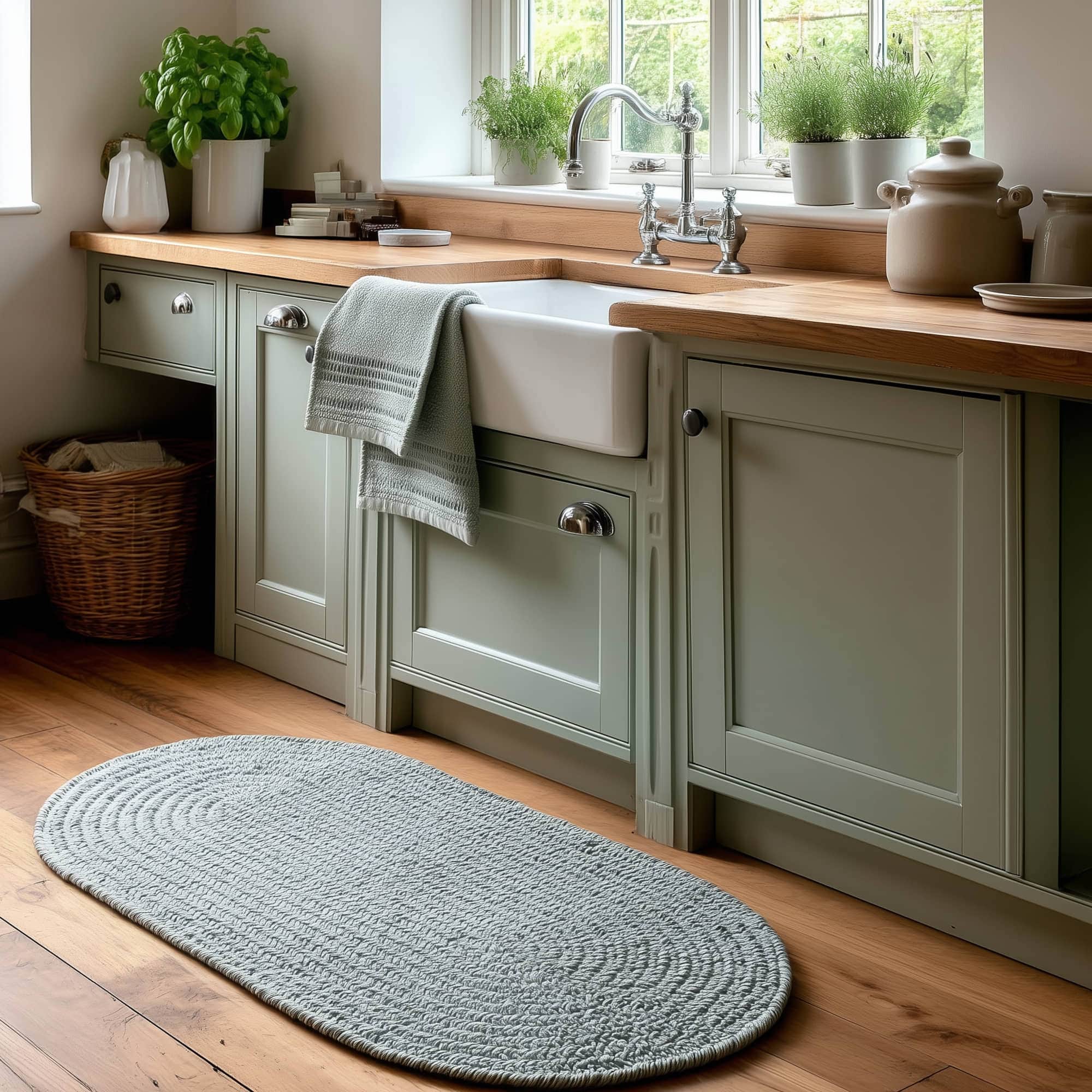 Sage Green Braided Indoor Outdoor Polypropylene Rug 2' X 3' #shape_Oval