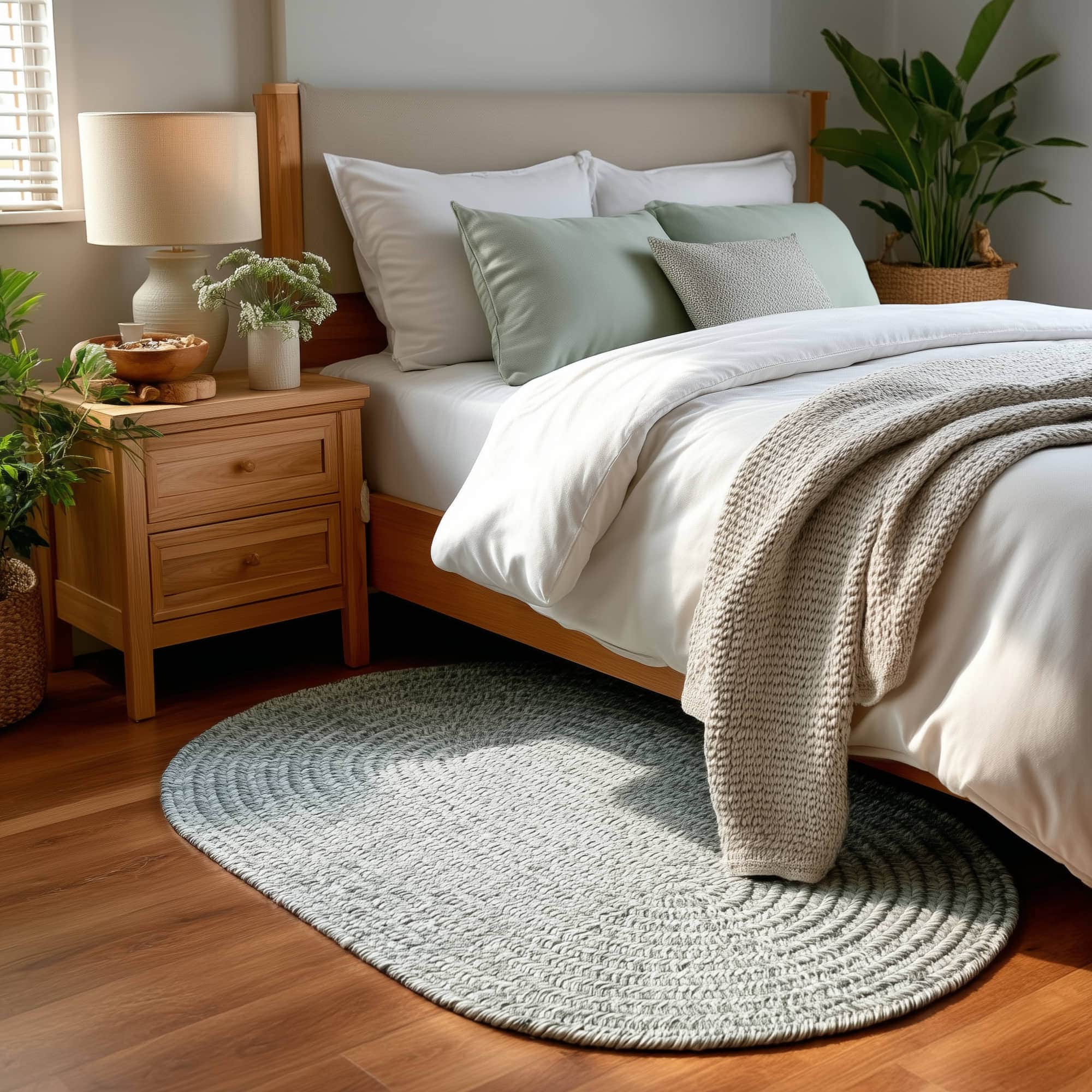 Sage Green Braided Indoor Outdoor Polypropylene Rug 3' X 5' #shape_Oval