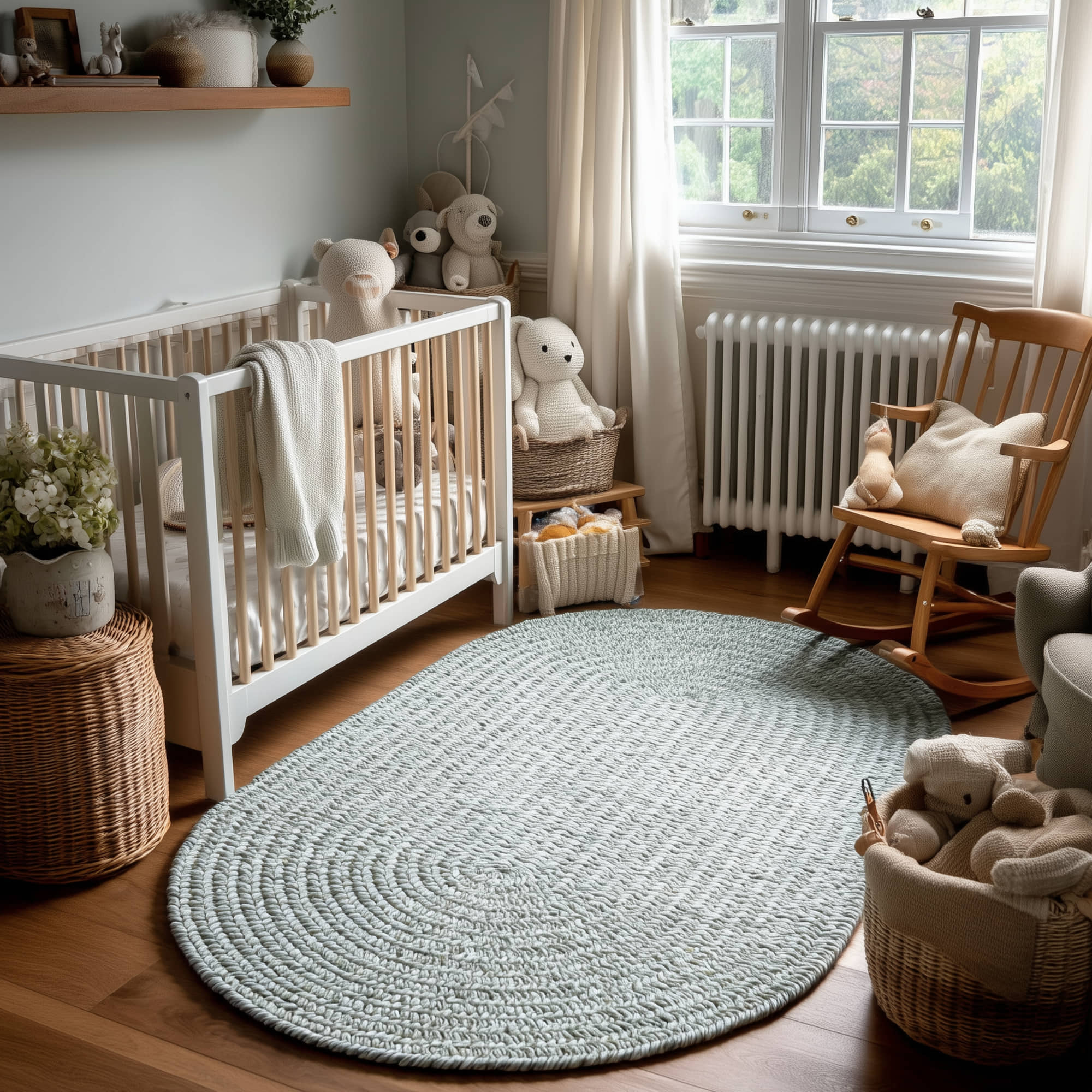 Sage Green Braided Indoor Outdoor Polypropylene Rug 3' X 5' #shape_Oval