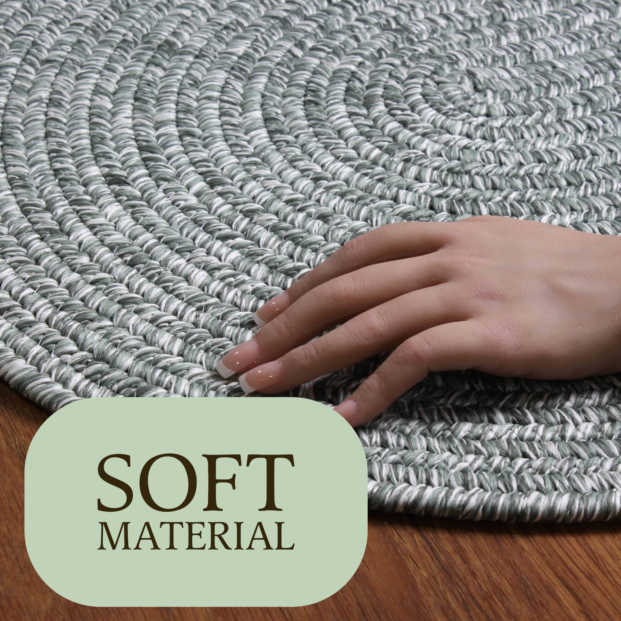 Sage Green Braided Indoor Outdoor Polypropylene Rug 2' X 3'