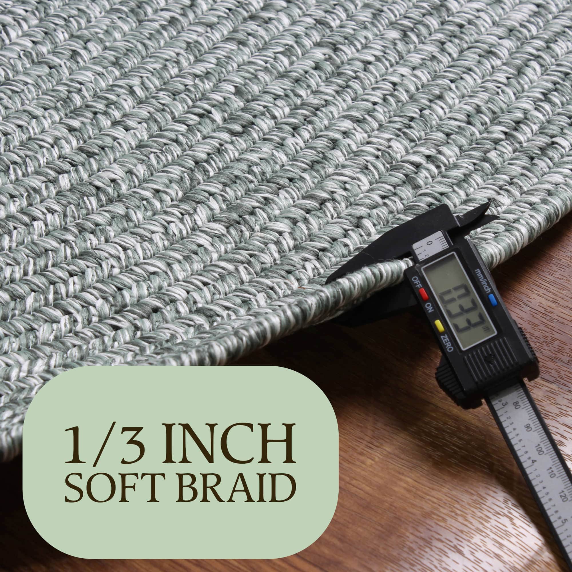 Sage Green Braided Indoor Outdoor Polypropylene Rug 2' X 3'