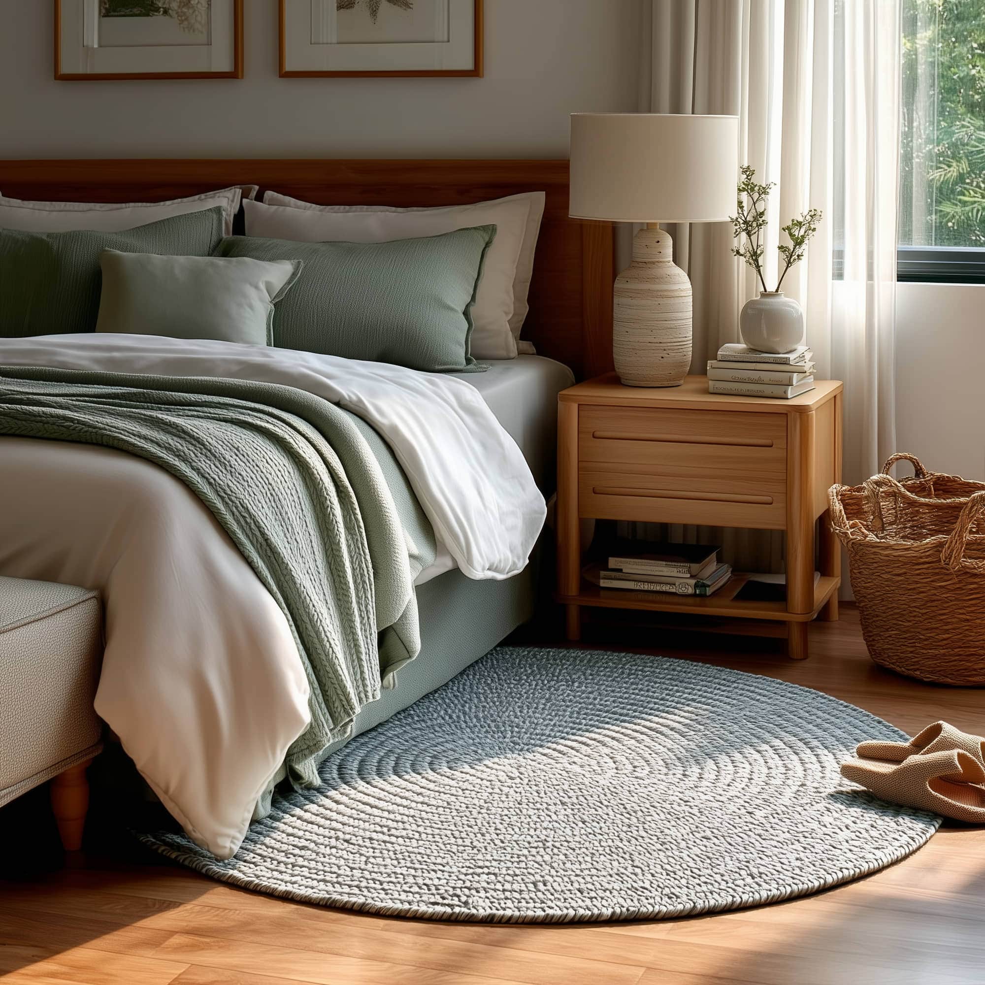 Sage Green Braided Indoor Outdoor Polypropylene Rug 4' #shape_Round